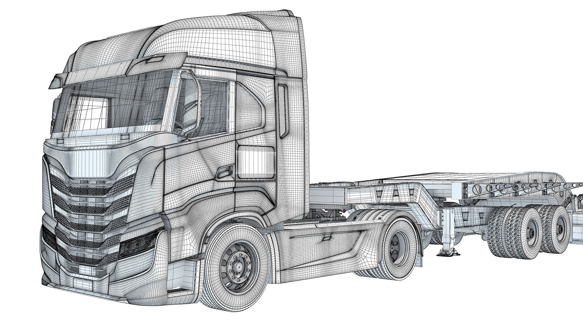 Heavy Truck with Lowboy Trailer 3D model_21