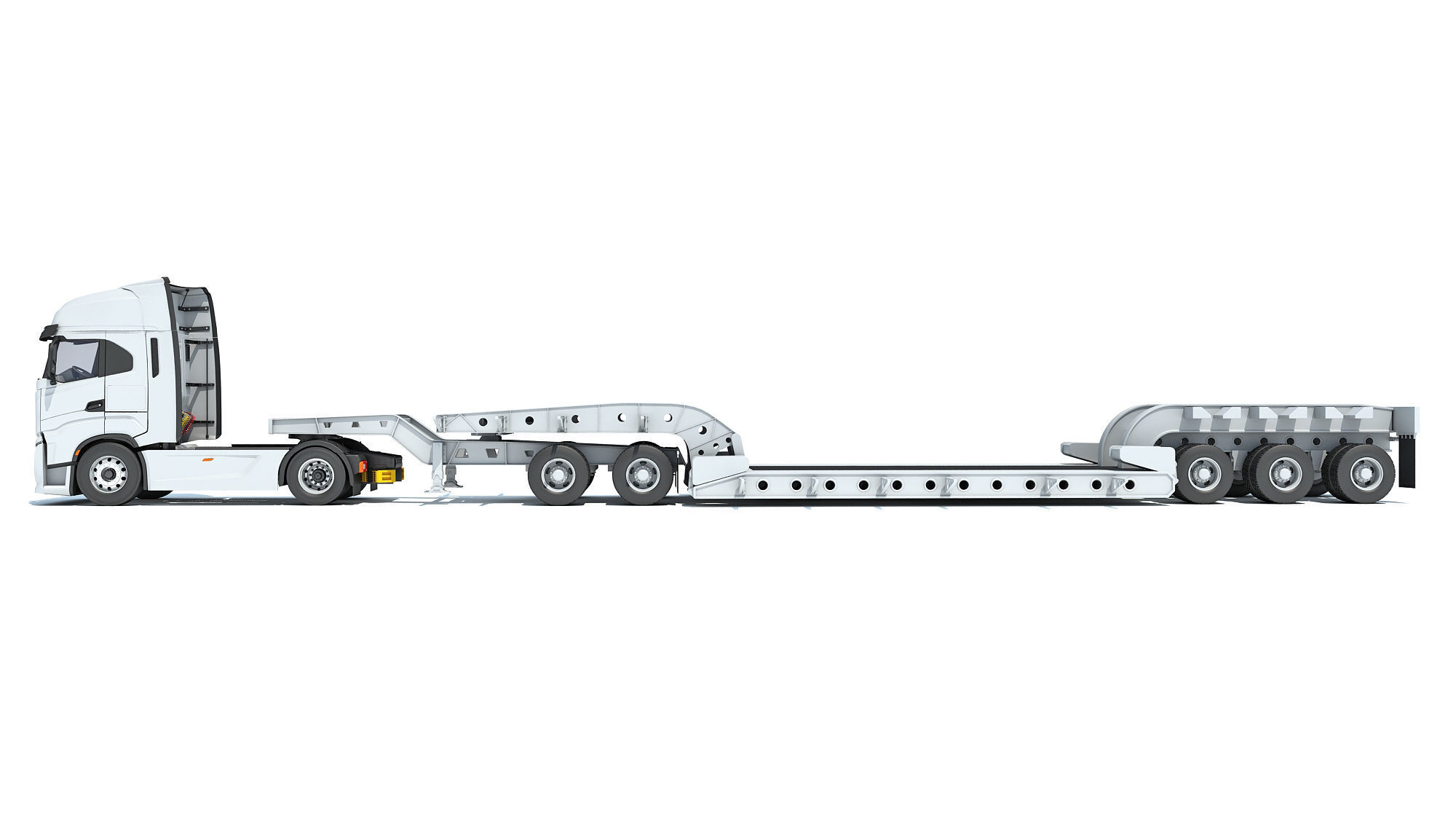 Heavy Truck with Lowboy Trailer 3D model_2