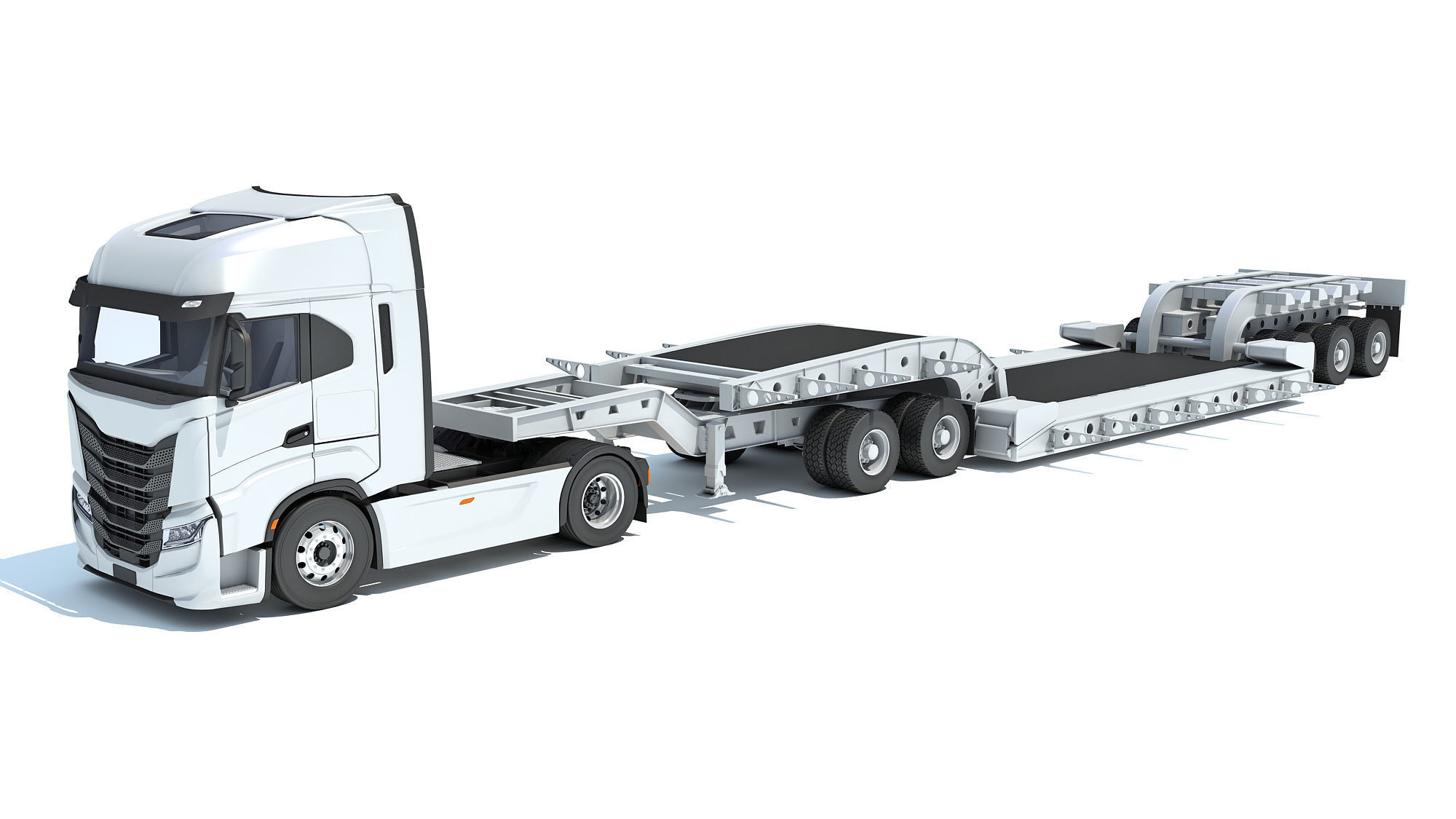 Heavy Truck with Lowboy Trailer 3D model_1