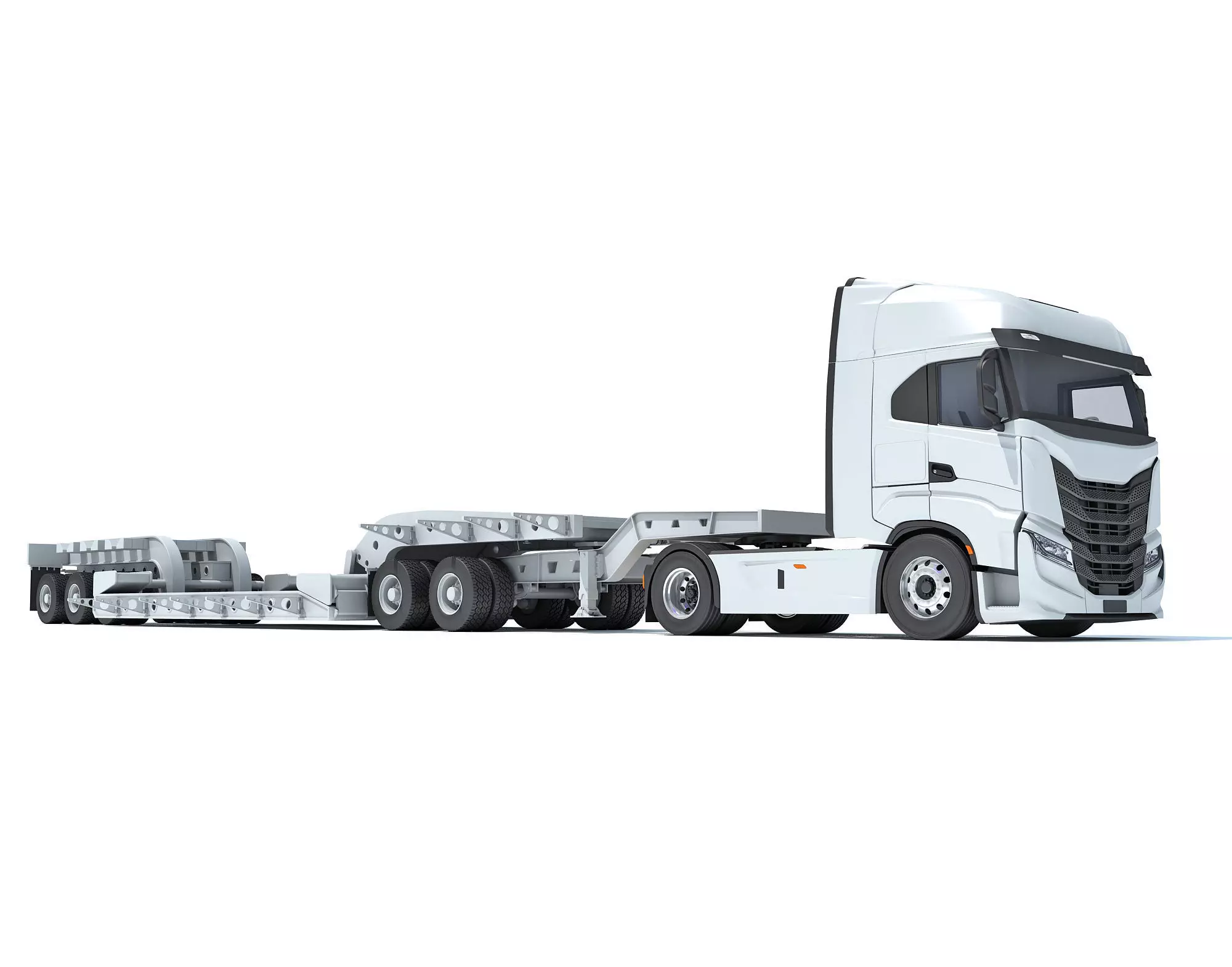 Heavy Truck with Lowboy Trailer 3D model_0
