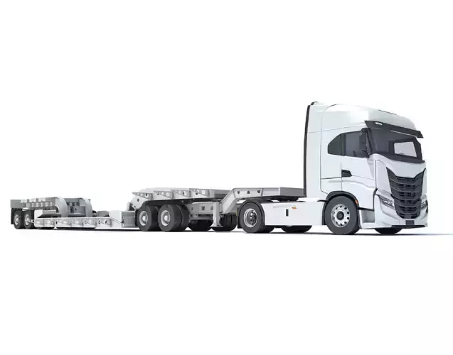 Heavy Truck with Lowboy Trailer 3D model