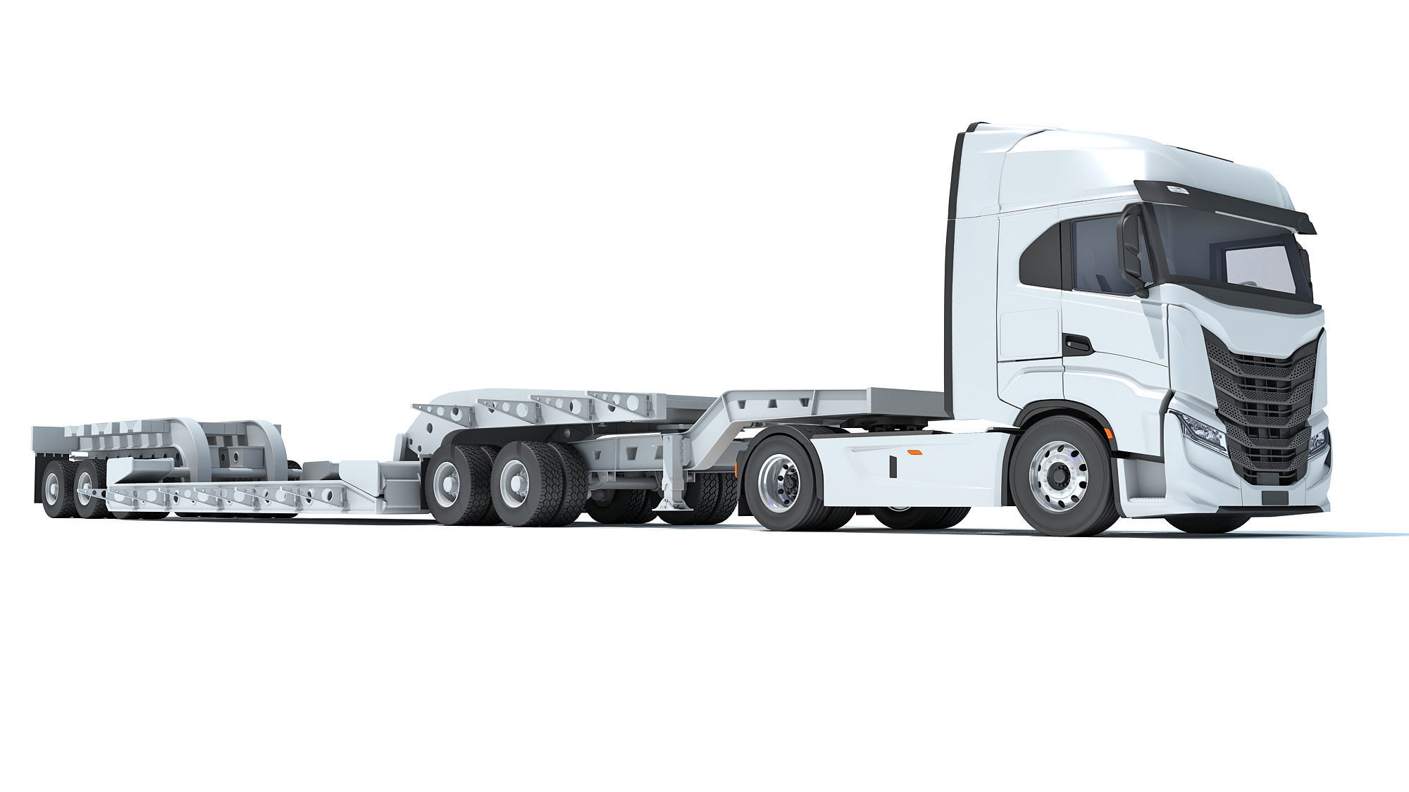 Heavy Truck with Lowboy Trailer 3D model_9