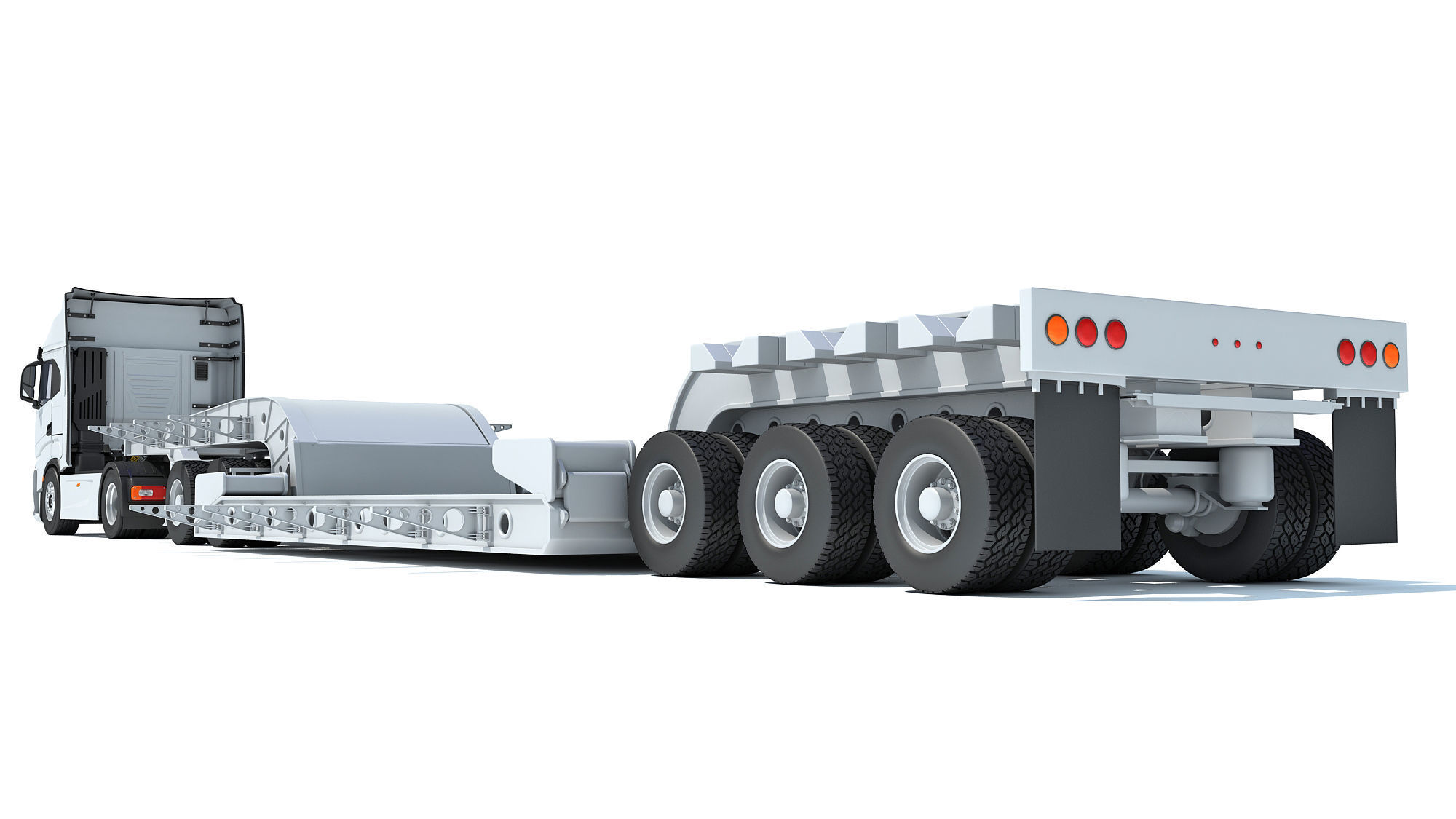 Heavy Truck with Lowboy Trailer 3D model_4