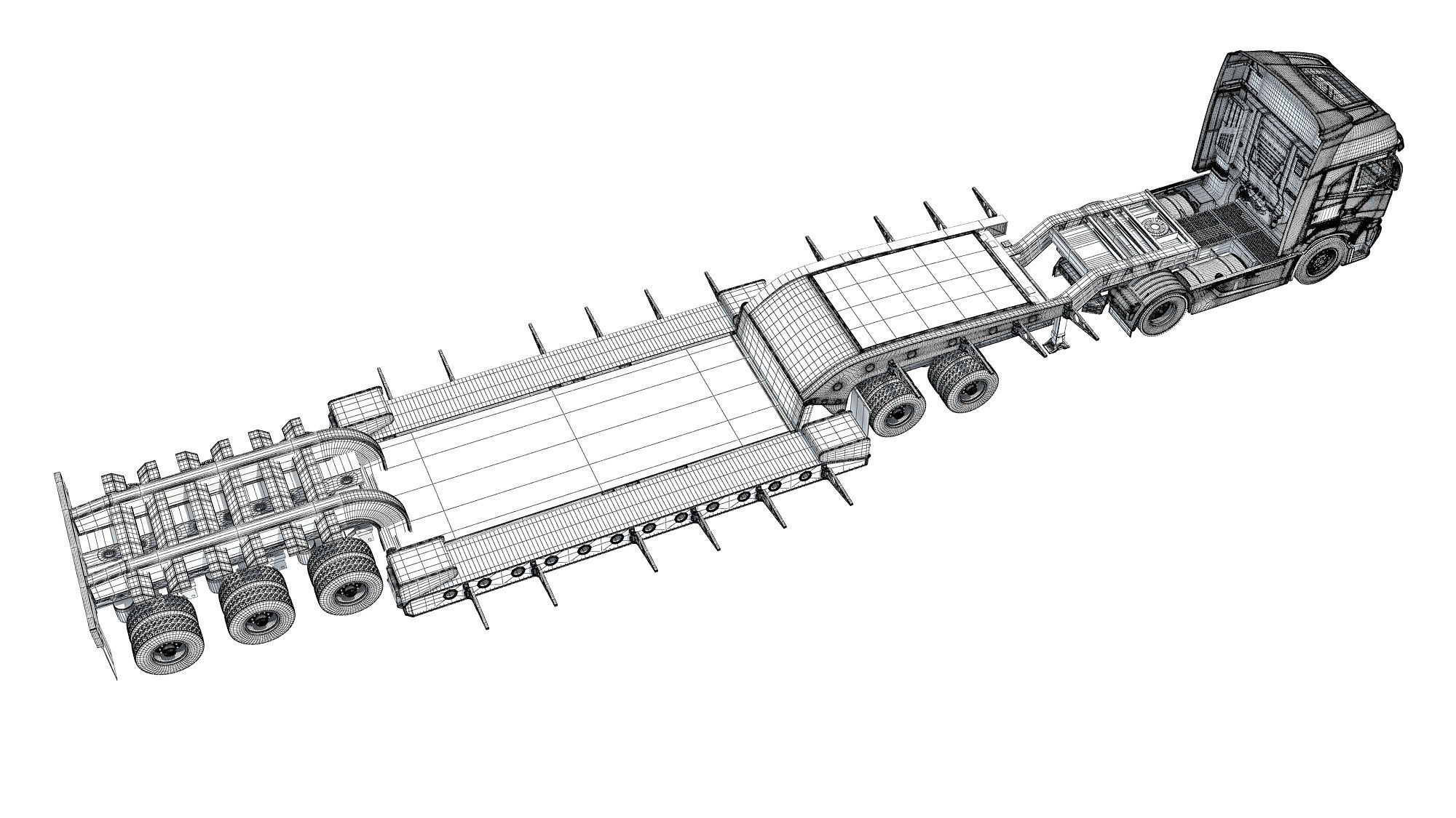 Heavy Truck with Lowboy Trailer 3D model_19
