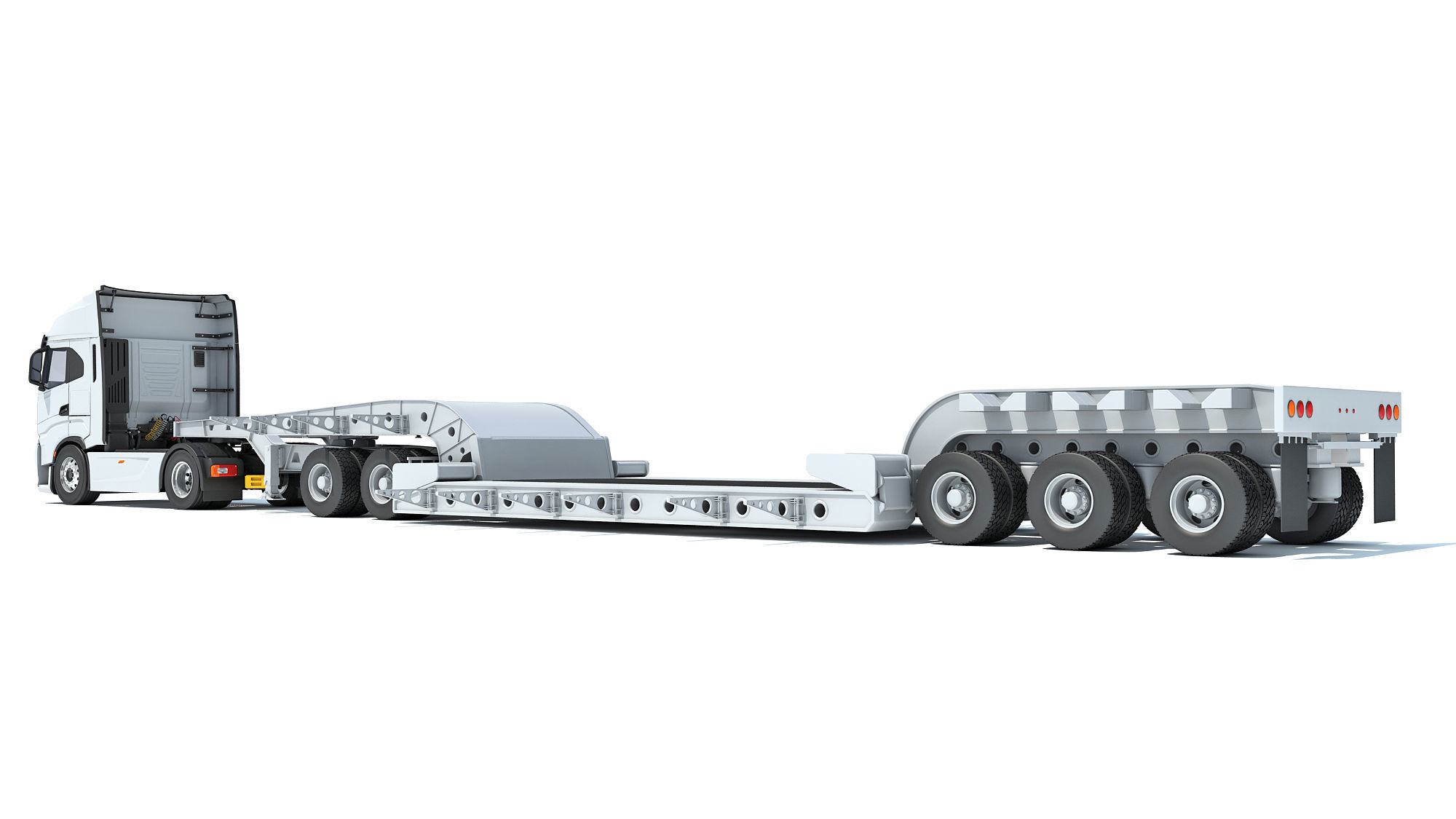 Heavy Truck with Lowboy Trailer 3D model_3