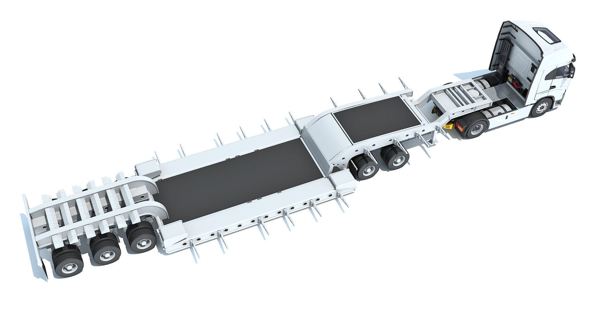 Heavy Truck with Lowboy Trailer 3D model_7