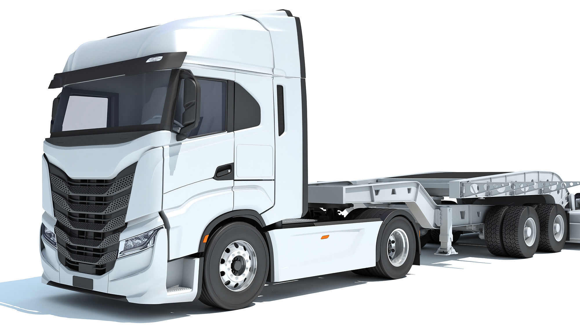 Heavy Truck with Lowboy Trailer 3D model_12