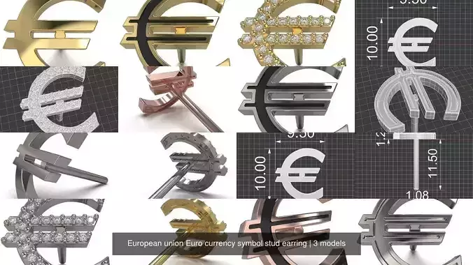 European union Euro currency symbol stud earring 3D Model Collection
