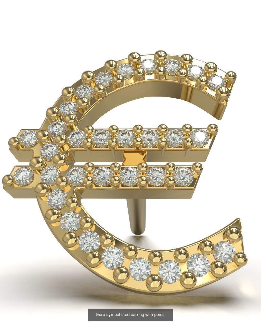 European union Euro currency symbol stud earring 3D Model Collection_3
