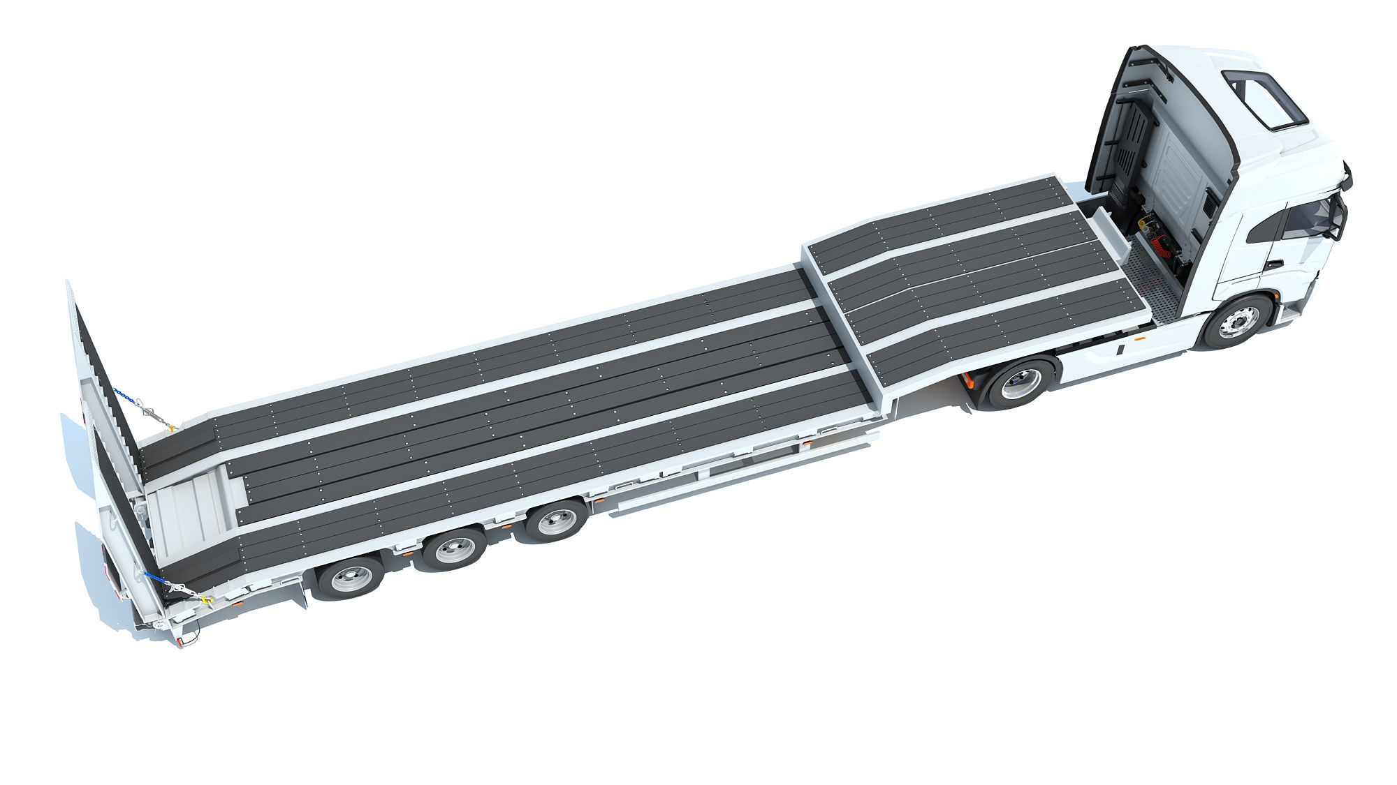 Truck with Platform Trailer 3D model_7