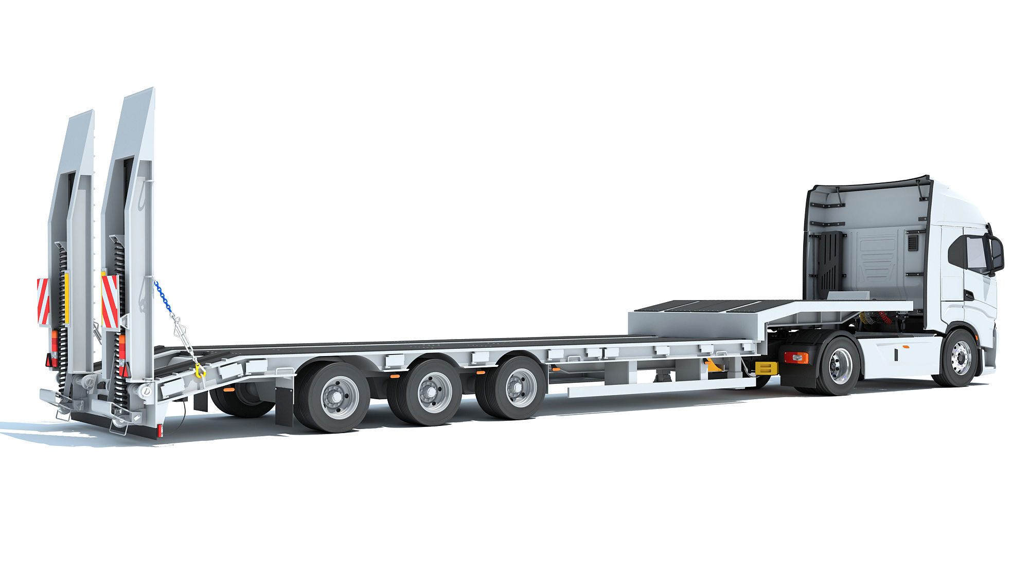 Truck with Platform Trailer 3D model_5