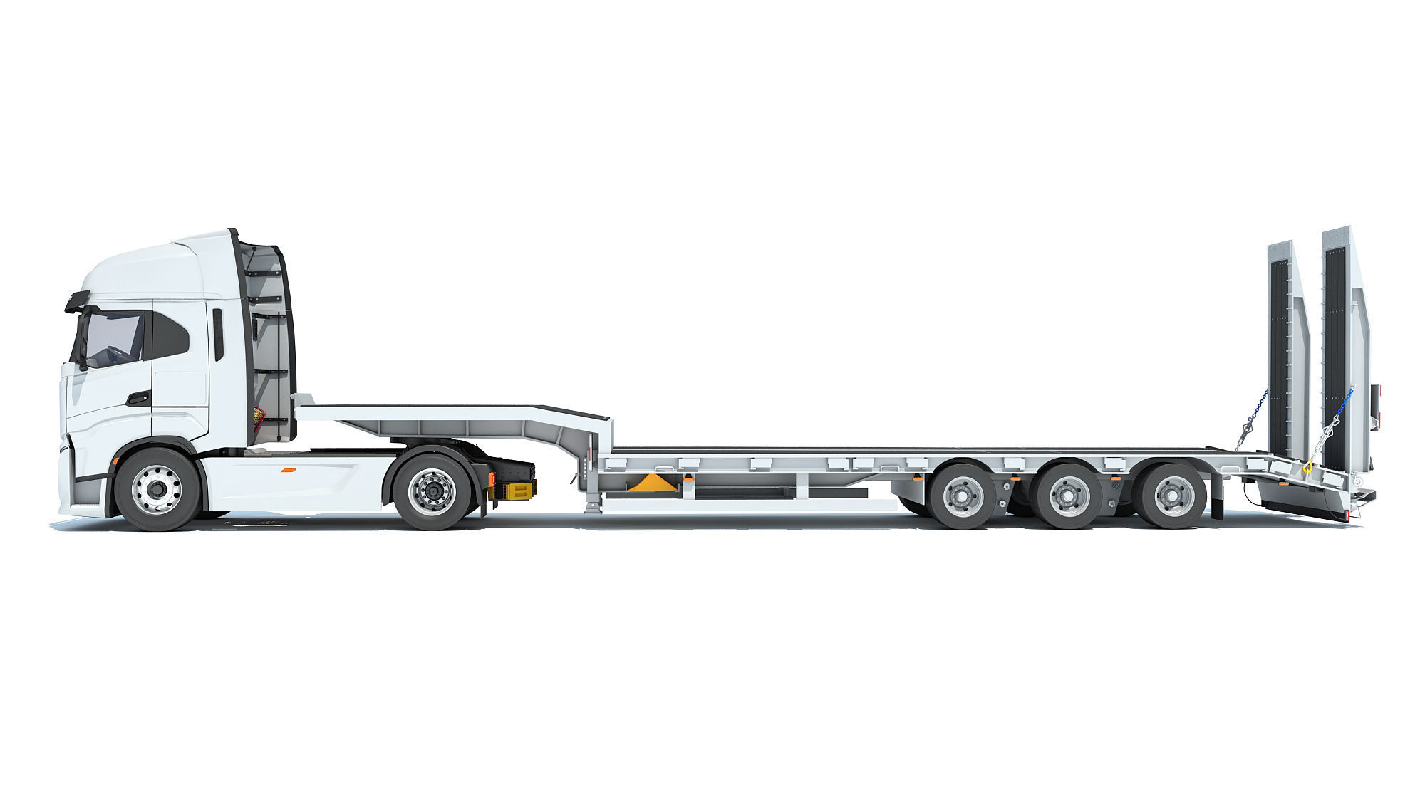 Truck with Platform Trailer 3D model_2