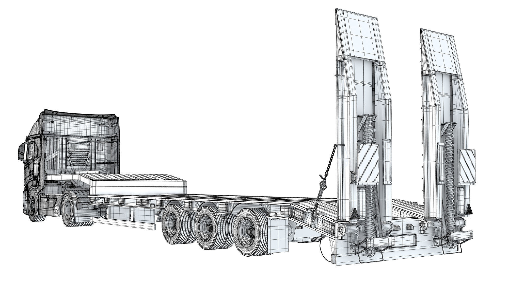 Truck with Platform Trailer 3D model_18