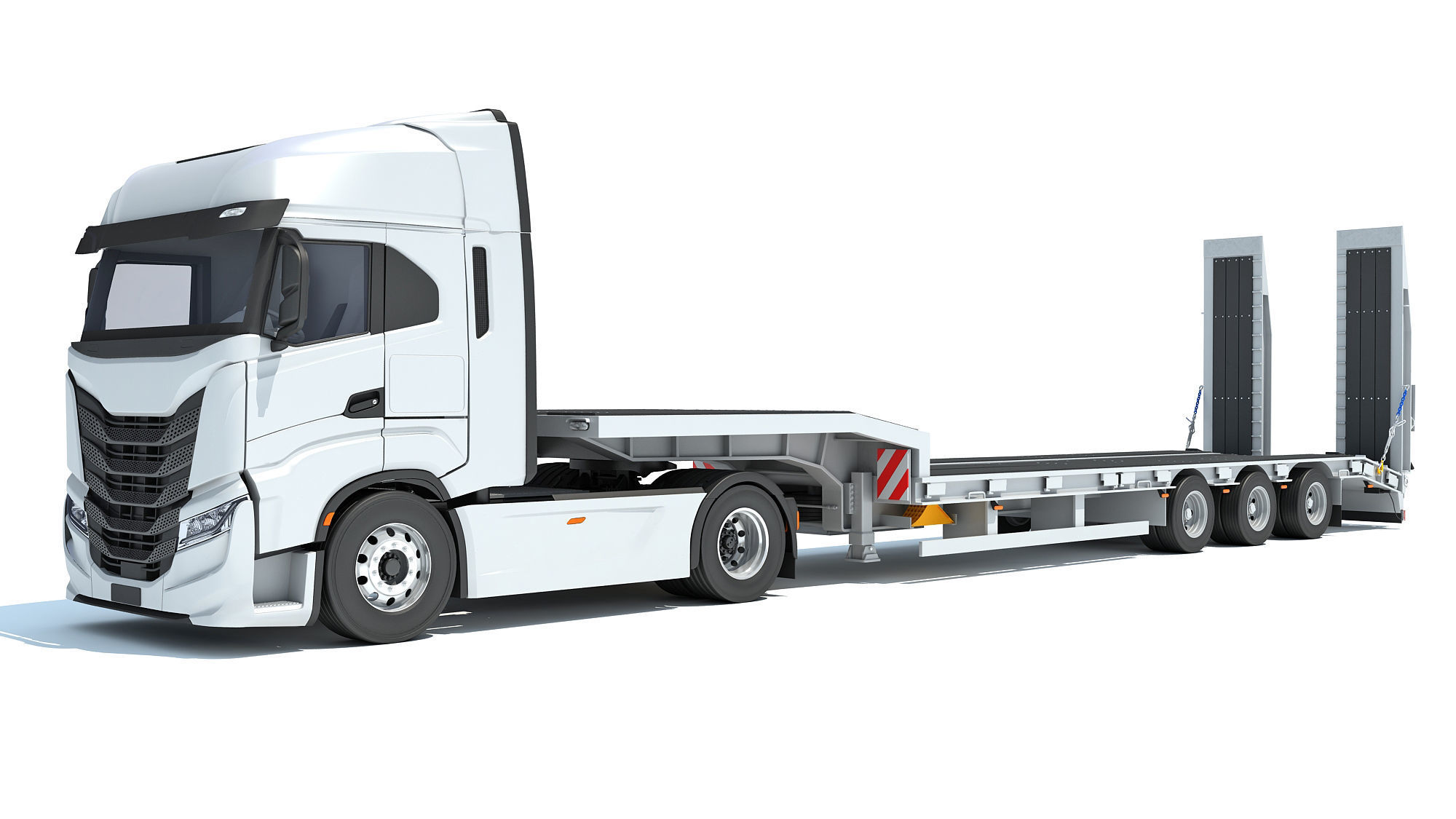 Truck with Platform Trailer 3D model_1