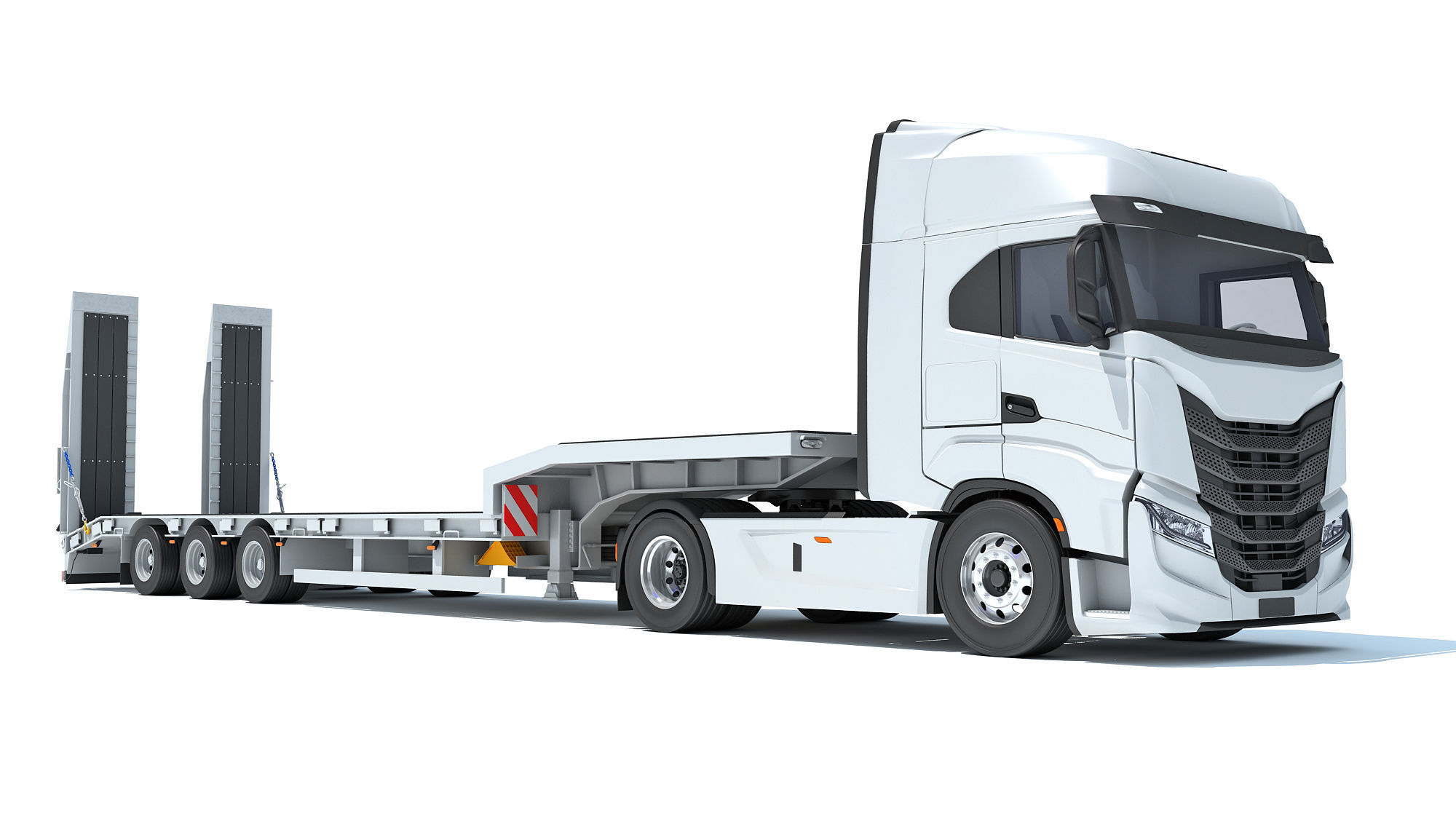 Truck with Platform Trailer 3D model_9