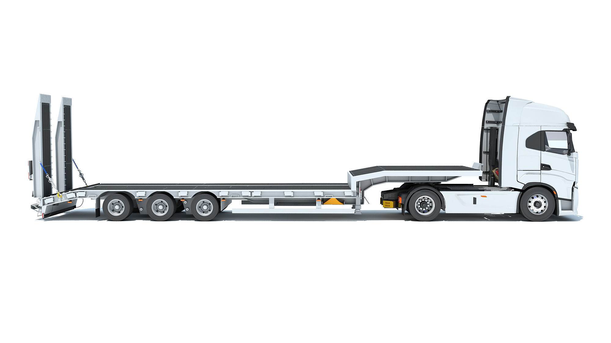 Truck with Platform Trailer 3D model_6