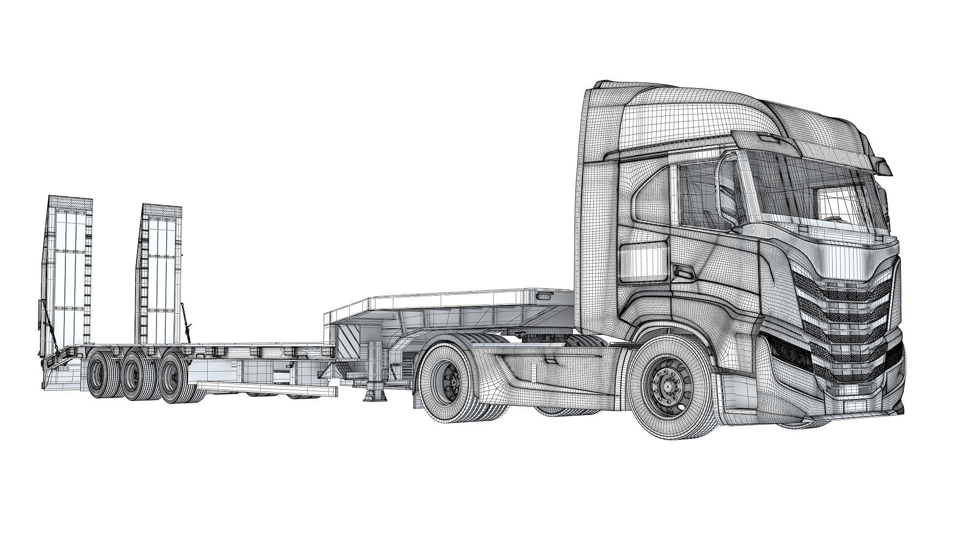 Truck with Platform Trailer 3D model_20