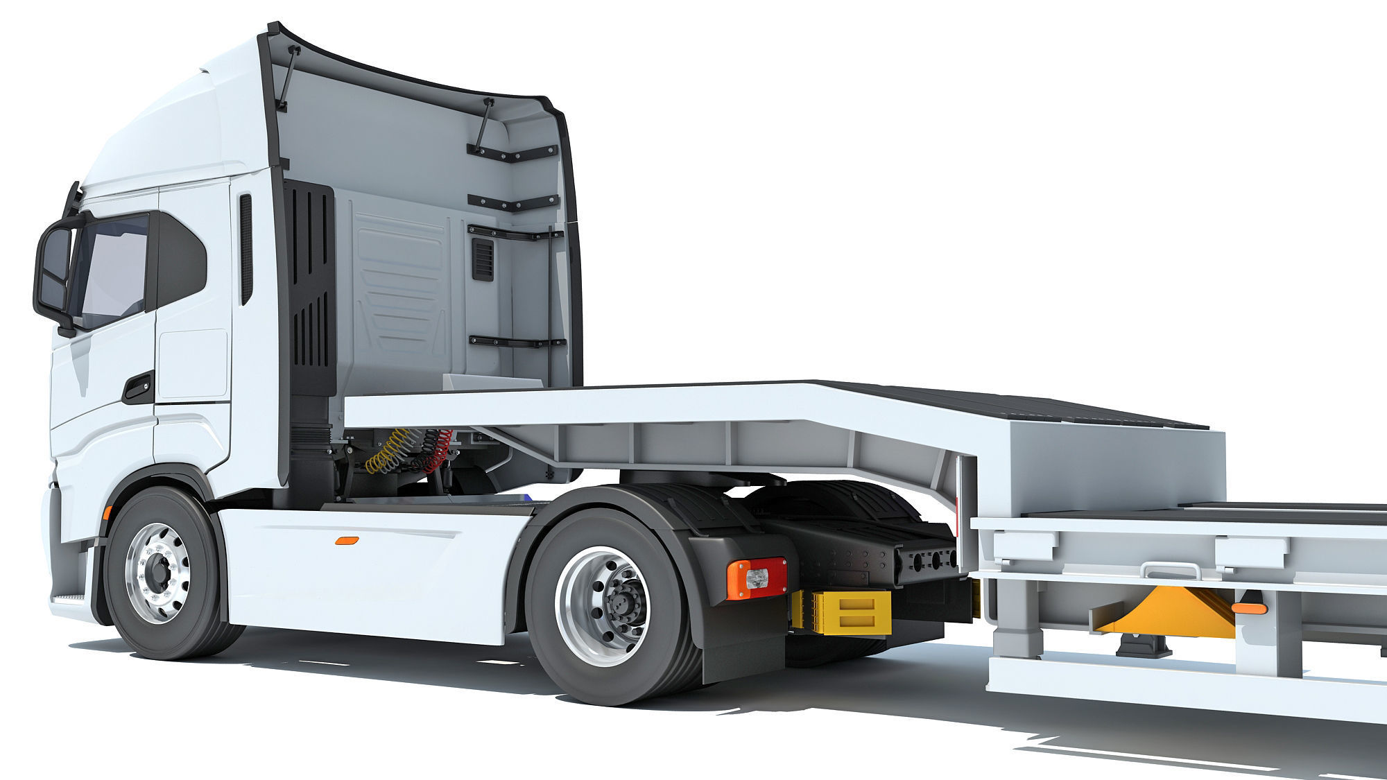 Truck with Platform Trailer 3D model_13