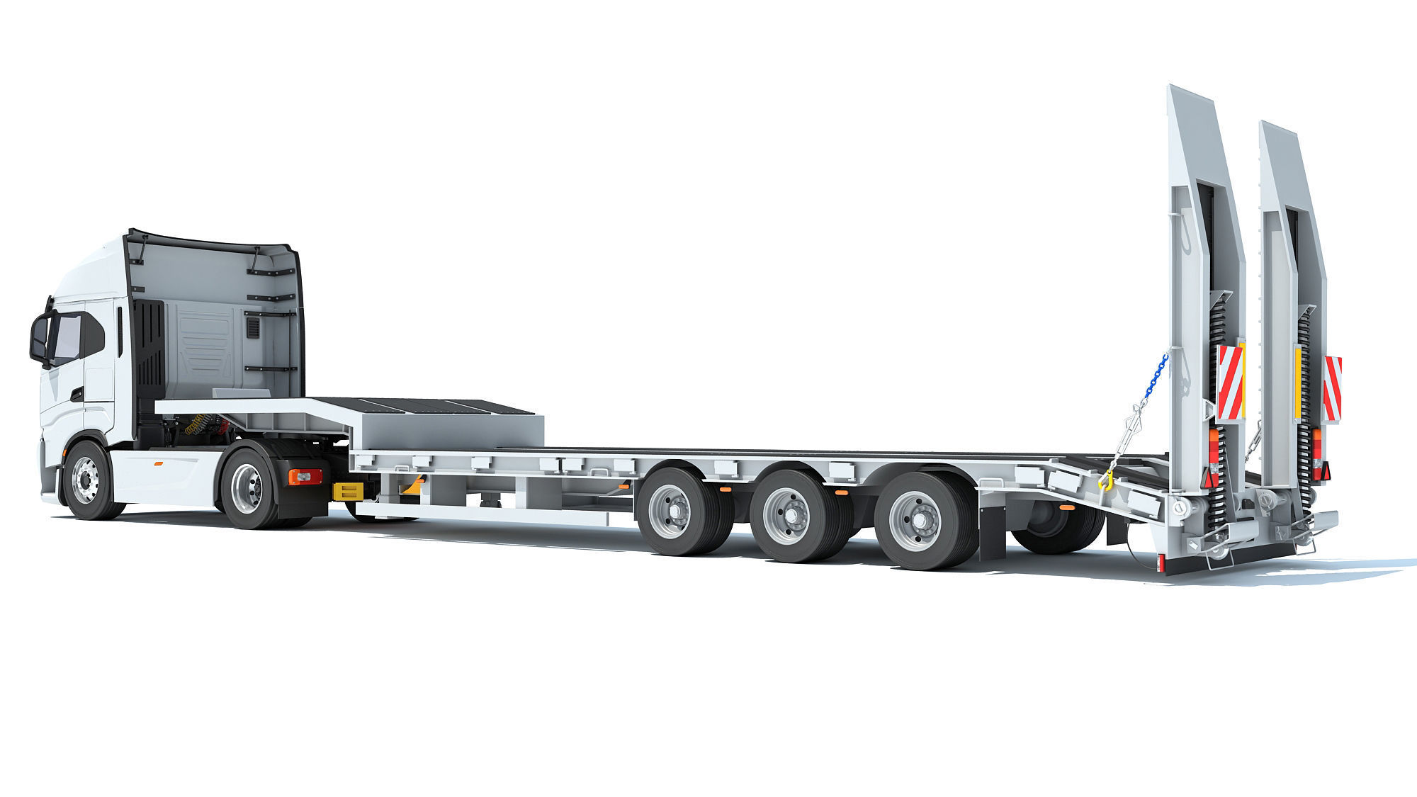 Truck with Platform Trailer 3D model_3