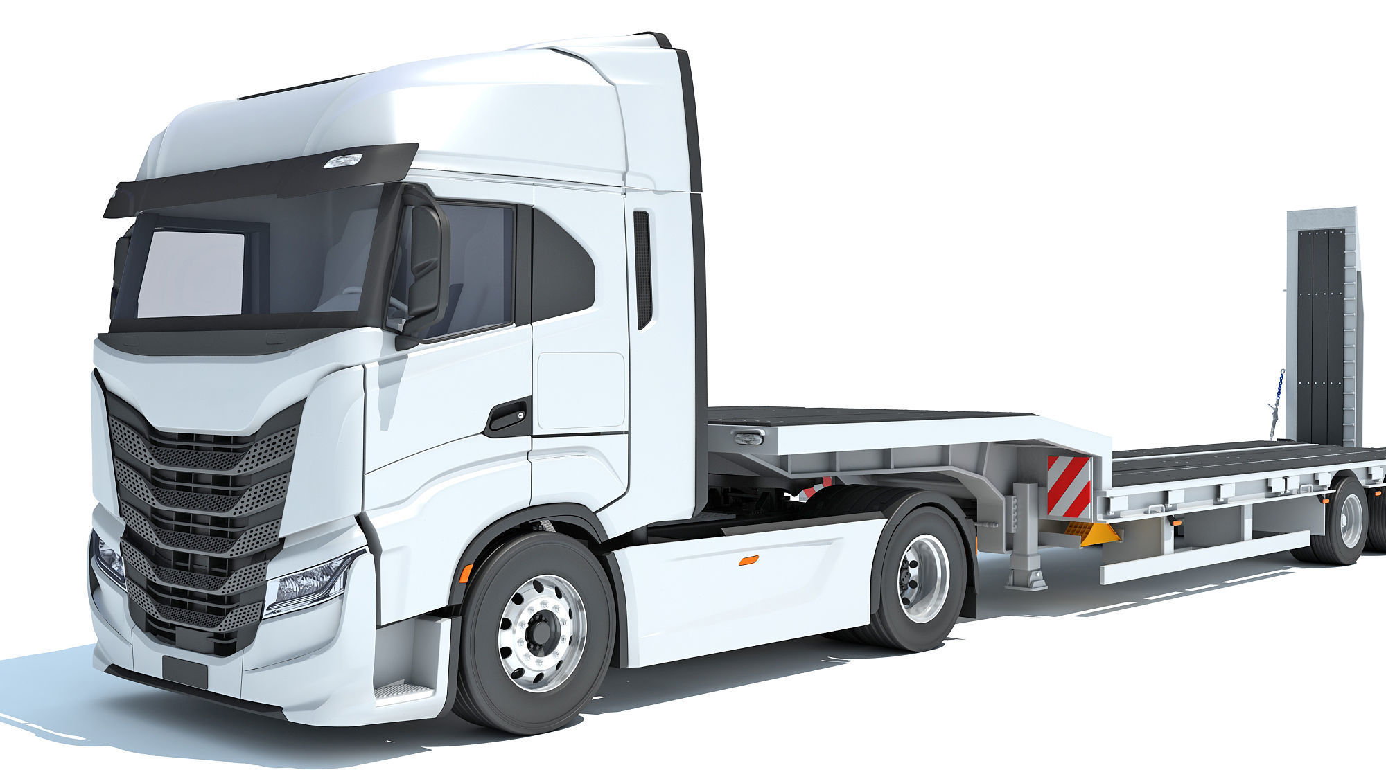 Truck with Platform Trailer 3D model_12