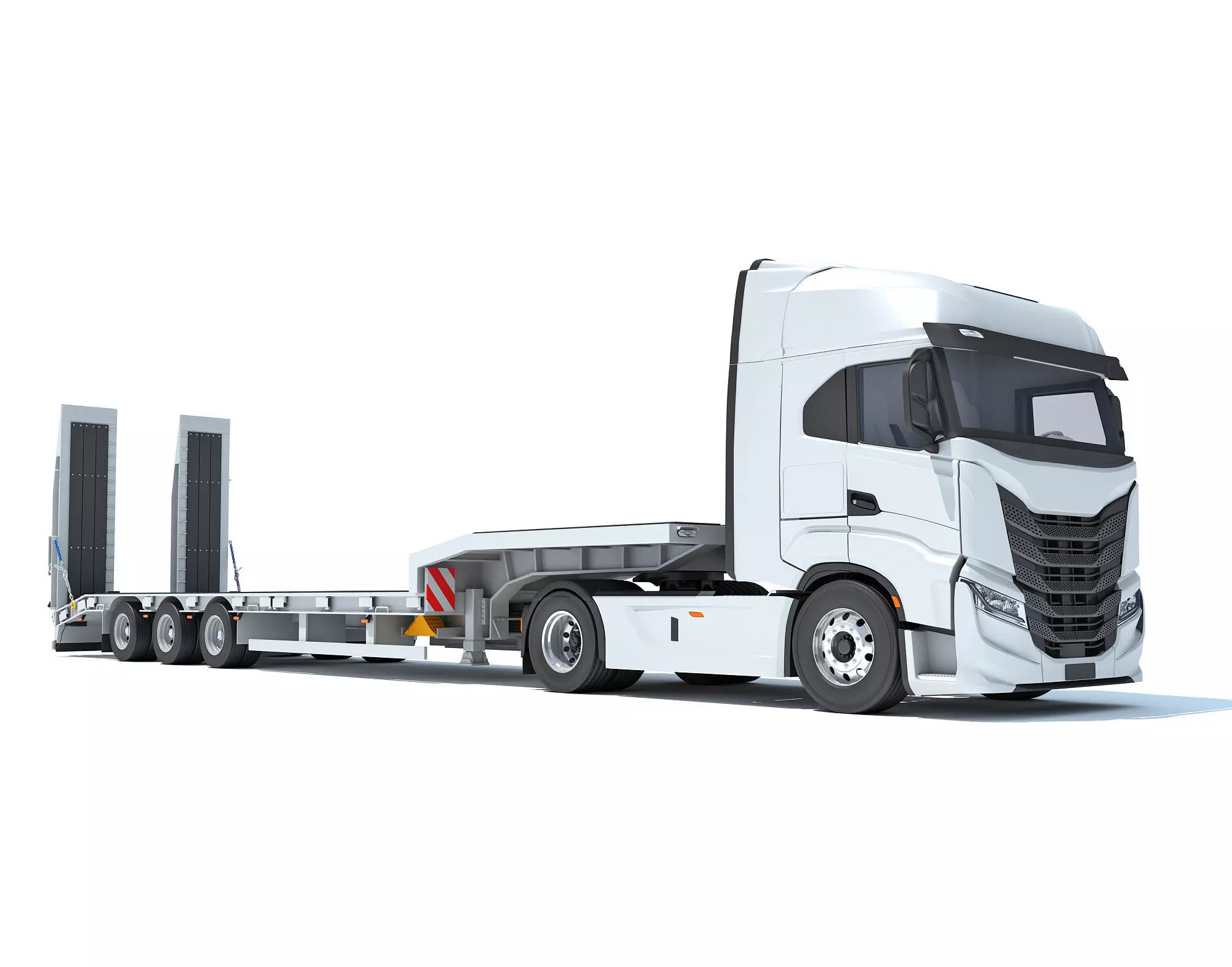 Truck with Platform Trailer 3D model_0