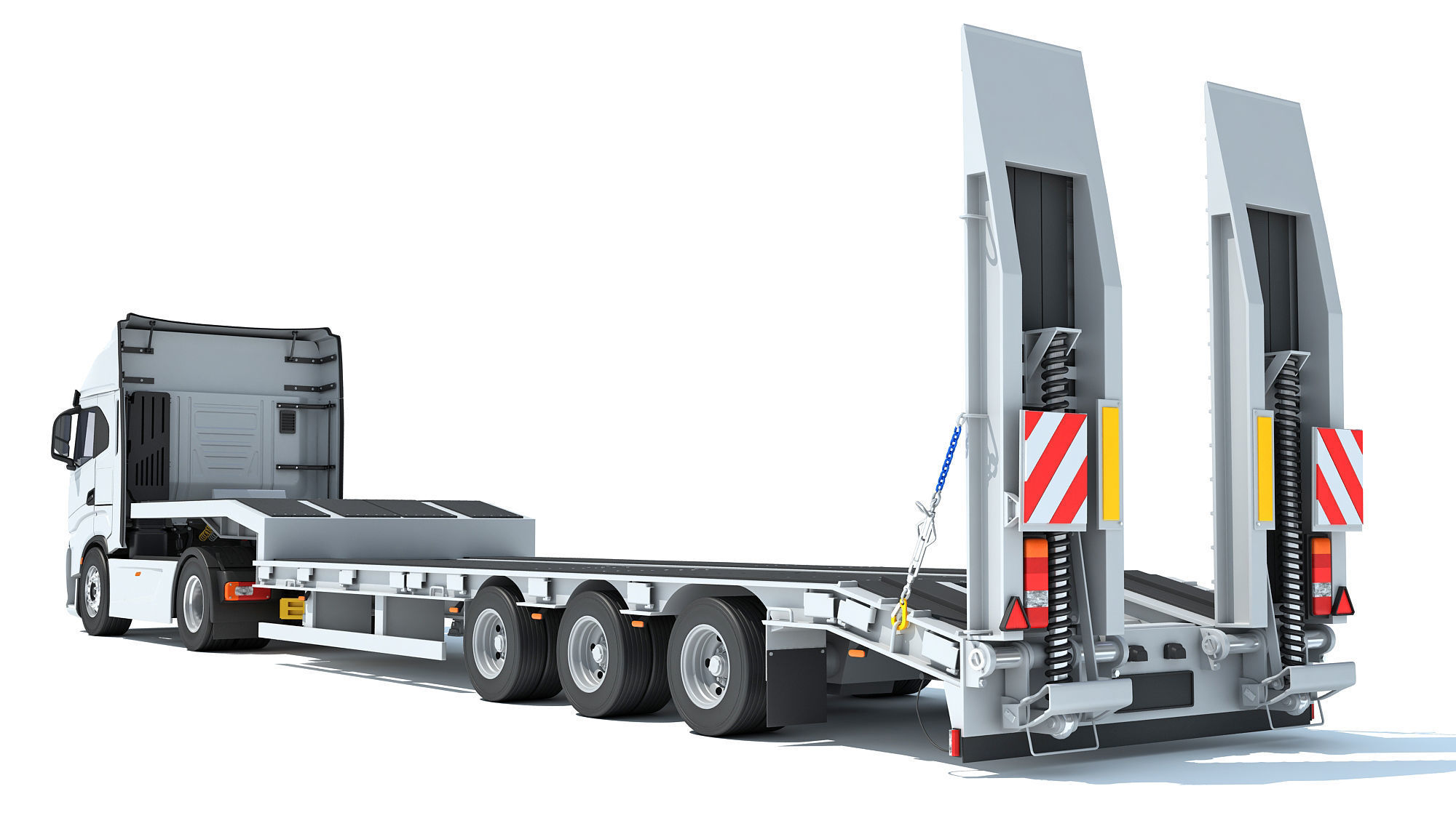 Truck with Platform Trailer 3D model_4