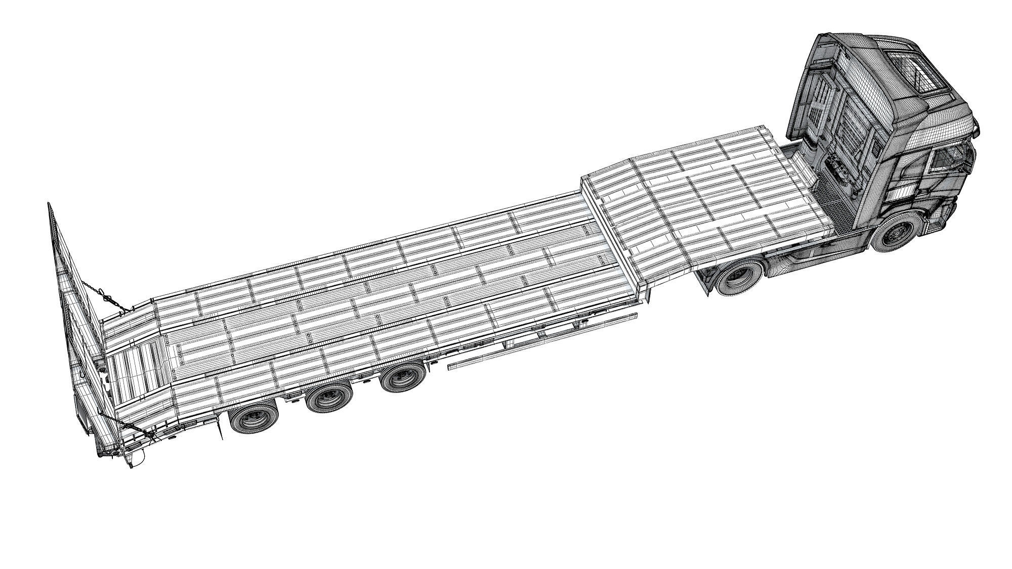 Truck with Platform Trailer 3D model_19