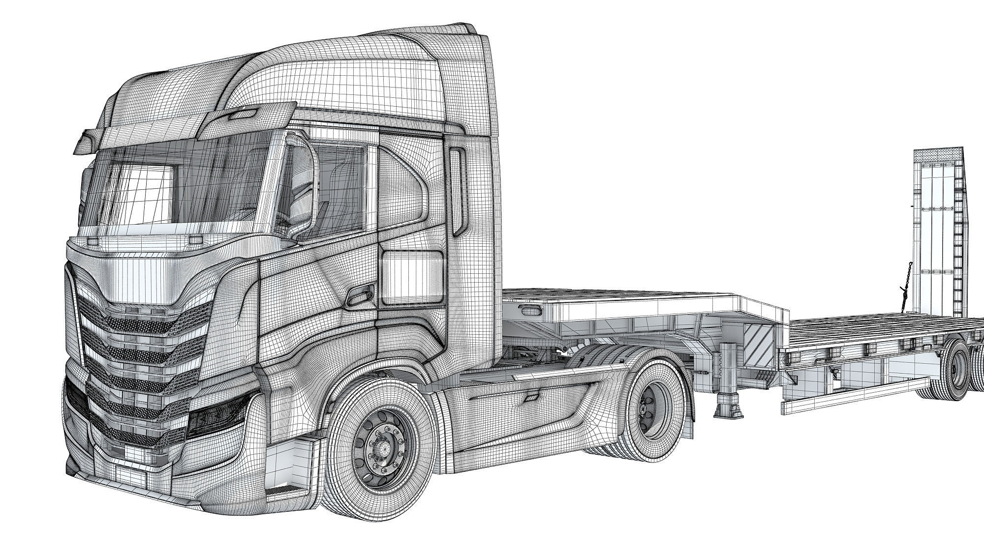 Truck with Platform Trailer 3D model_21