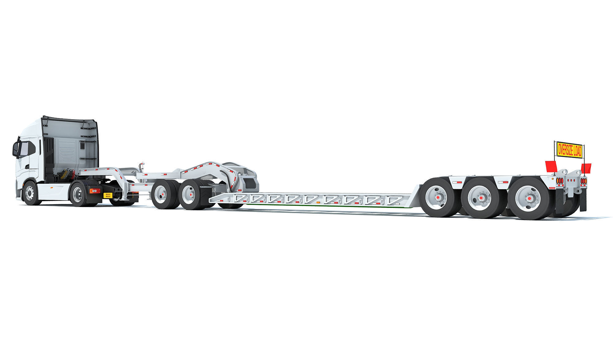 Heavy Truck with Lowboy Trailer 3D model_2