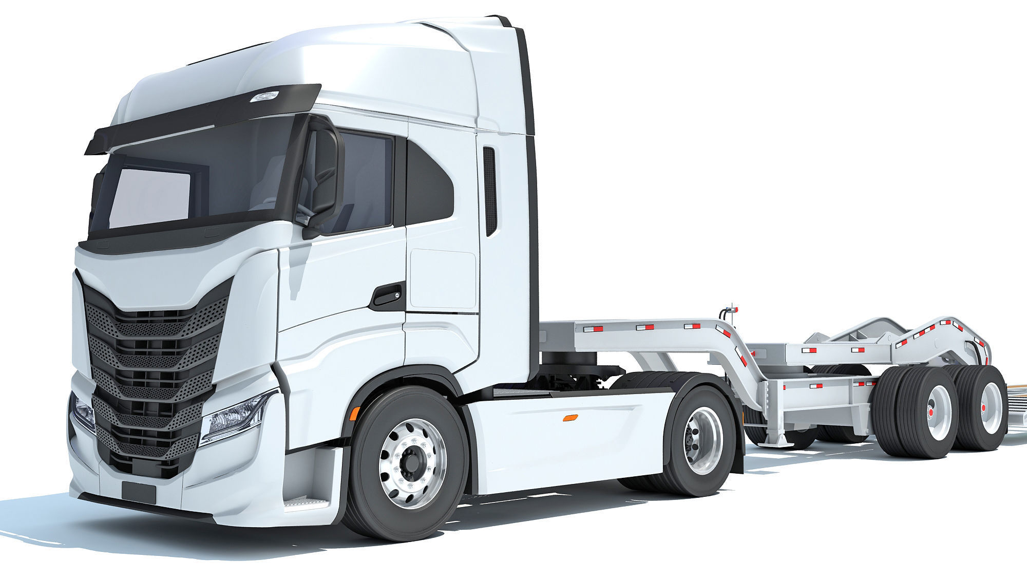 Heavy Truck with Lowboy Trailer 3D model_11