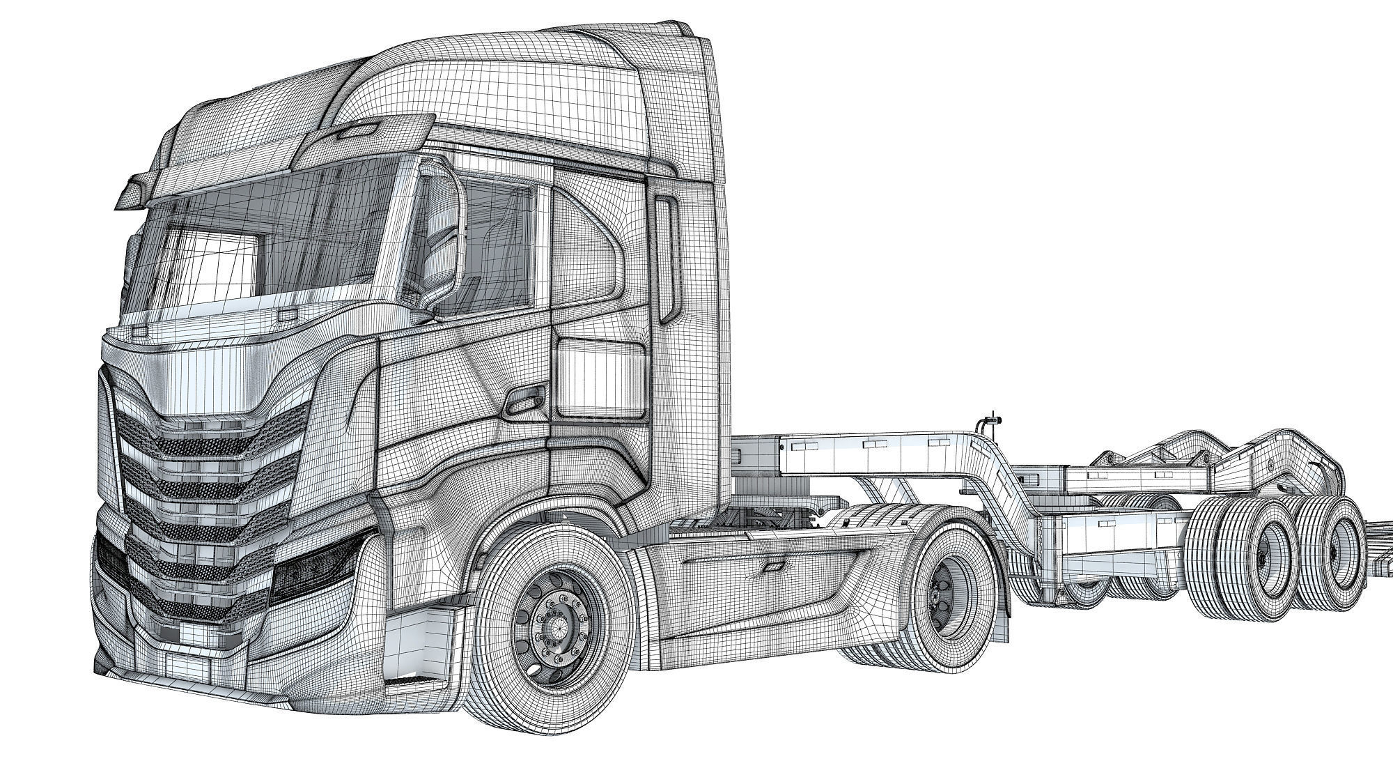 Heavy Truck with Lowboy Trailer 3D model_21