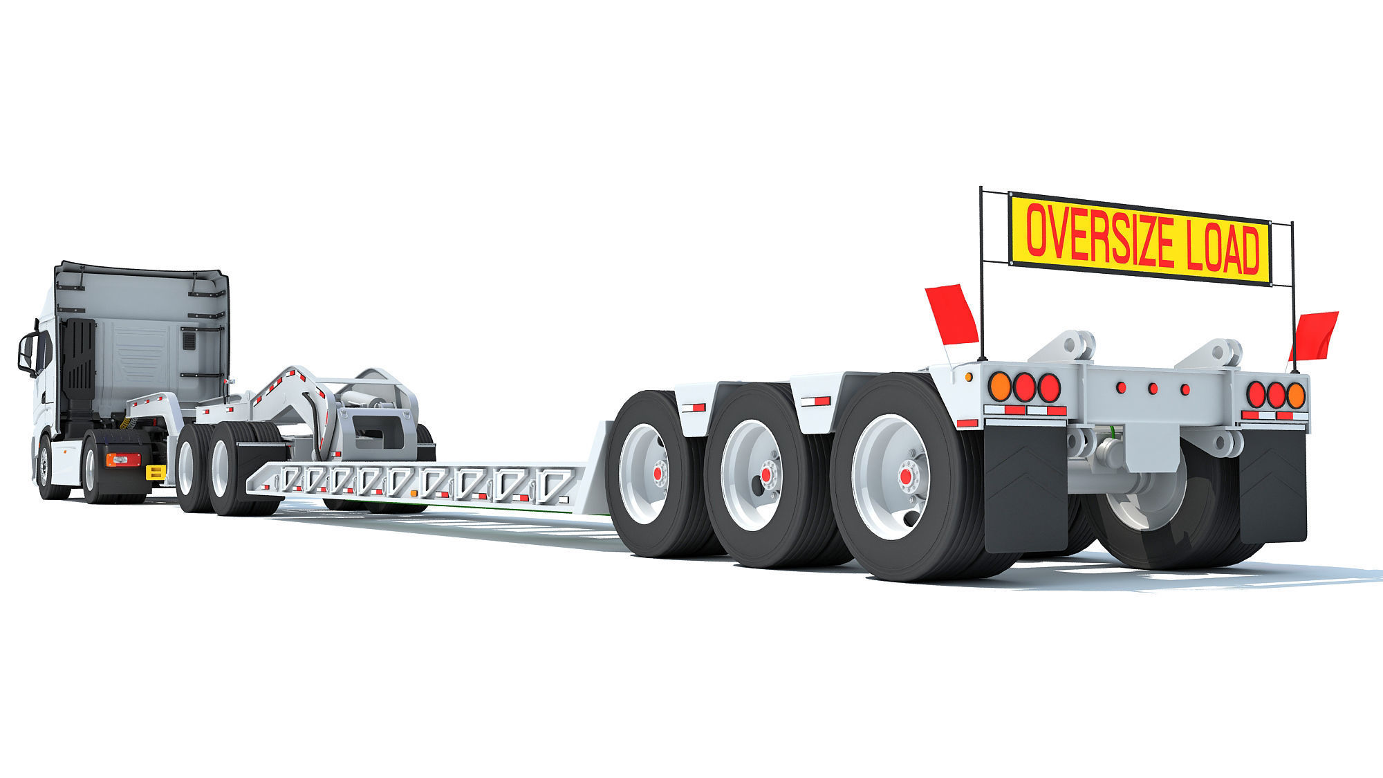 Heavy Truck with Lowboy Trailer 3D model_3
