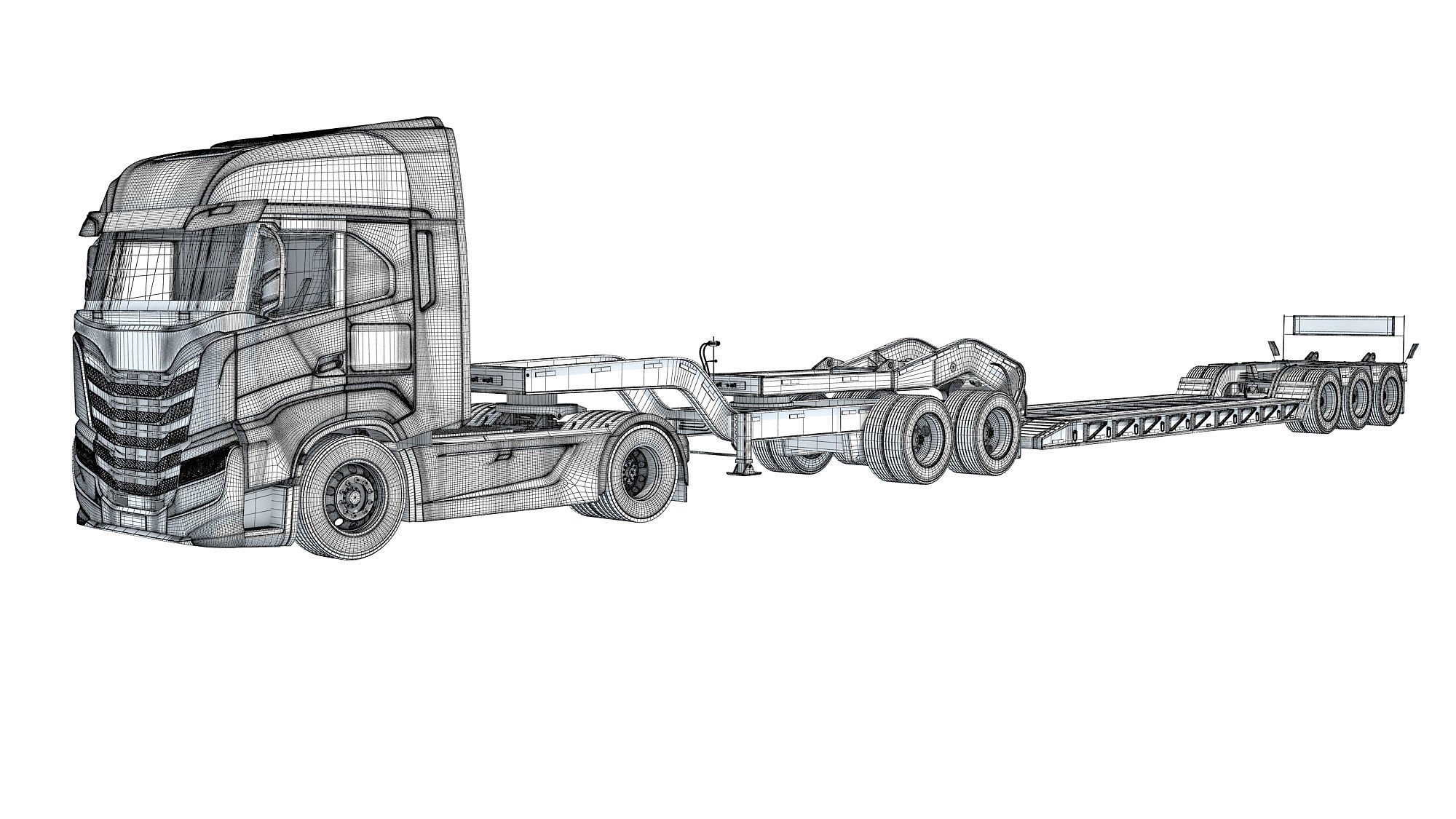 Heavy Truck with Lowboy Trailer 3D model_16