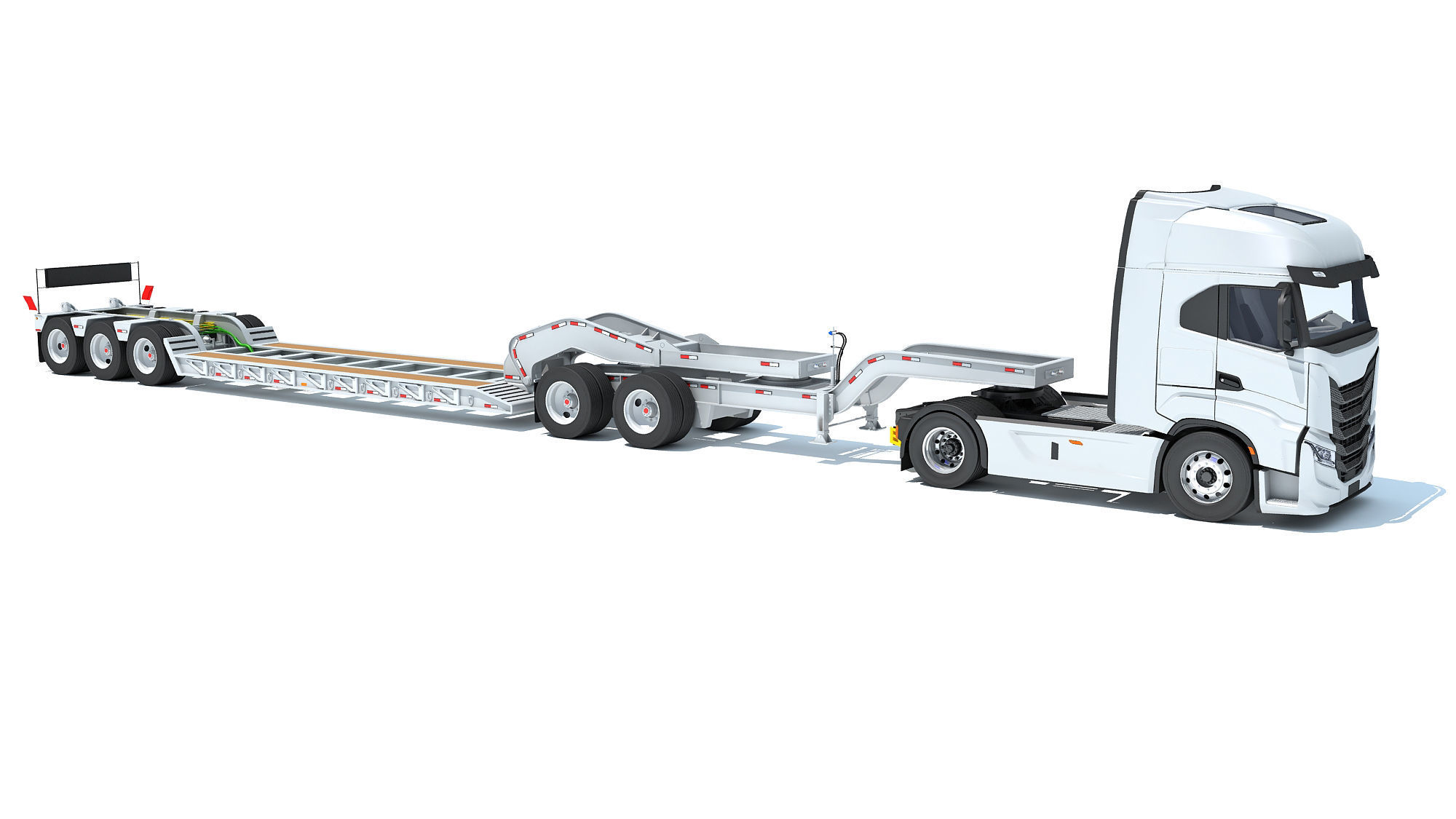 Heavy Truck with Lowboy Trailer 3D model_7