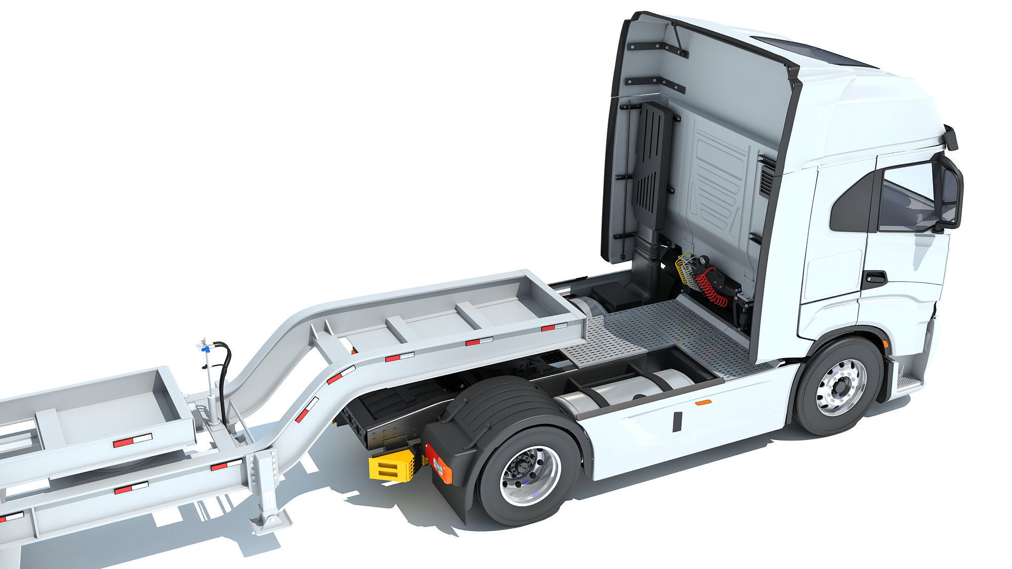 Heavy Truck with Lowboy Trailer 3D model_15