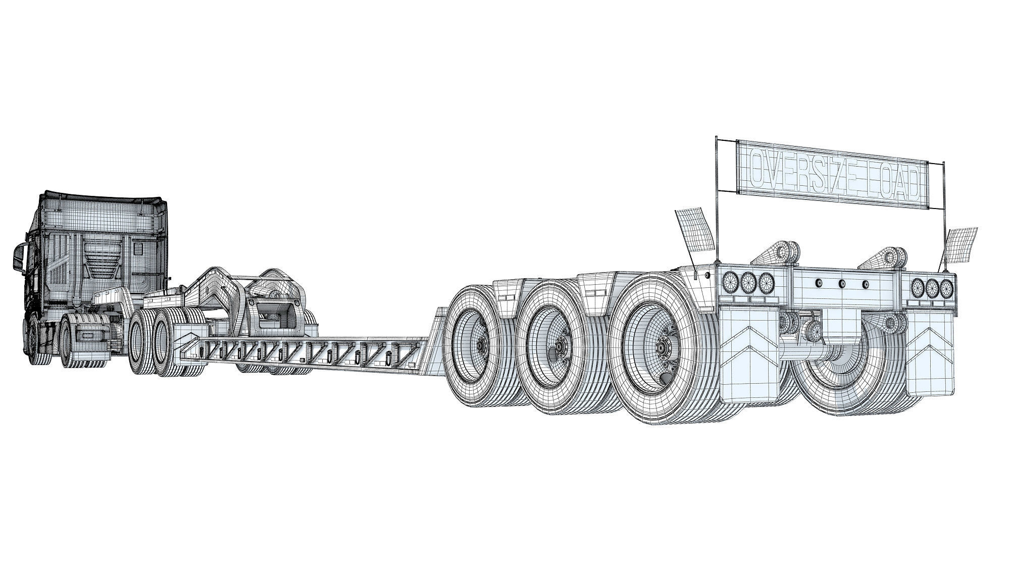 Heavy Truck with Lowboy Trailer 3D model_18