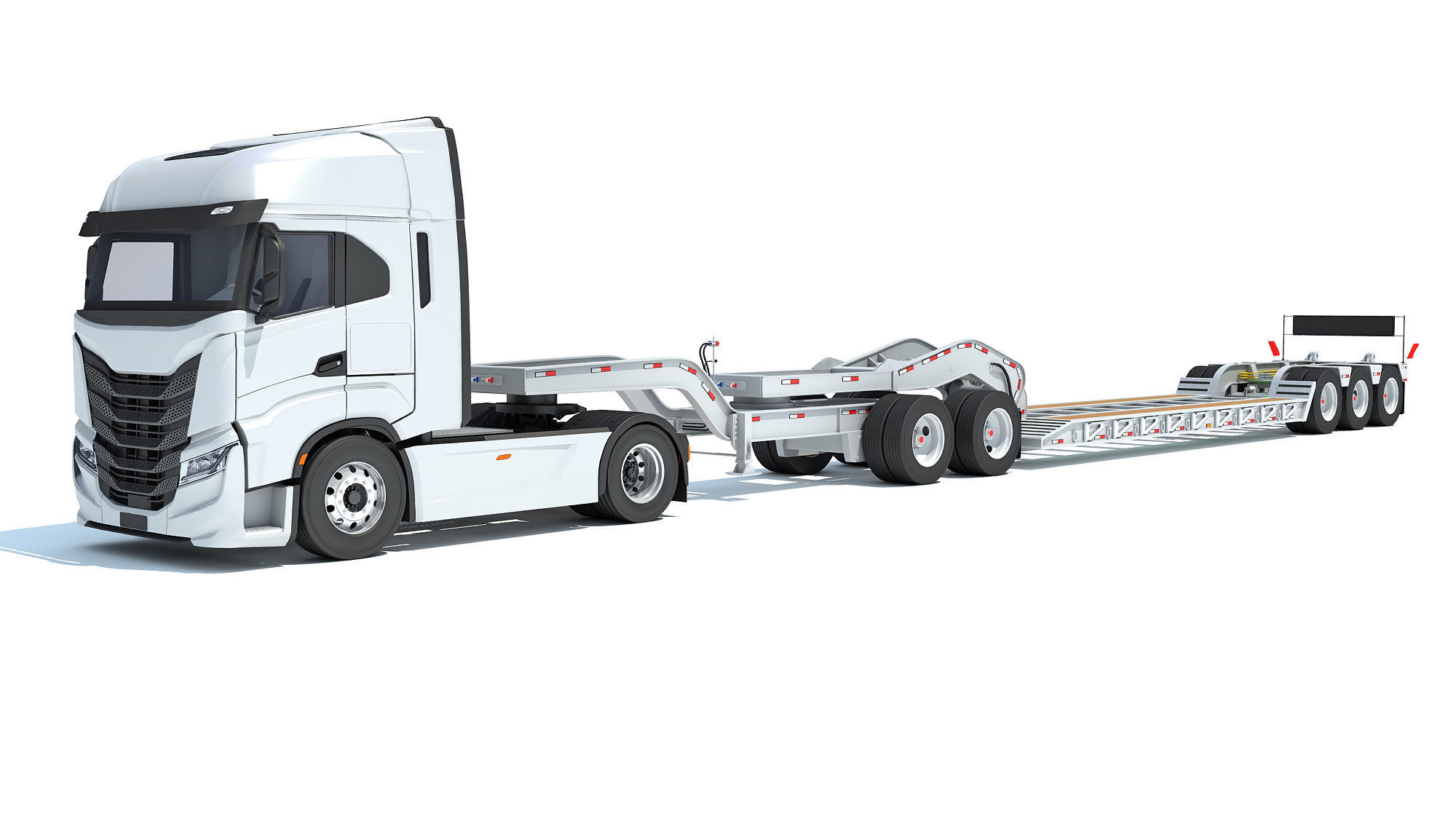 Heavy Truck with Lowboy Trailer 3D model_1