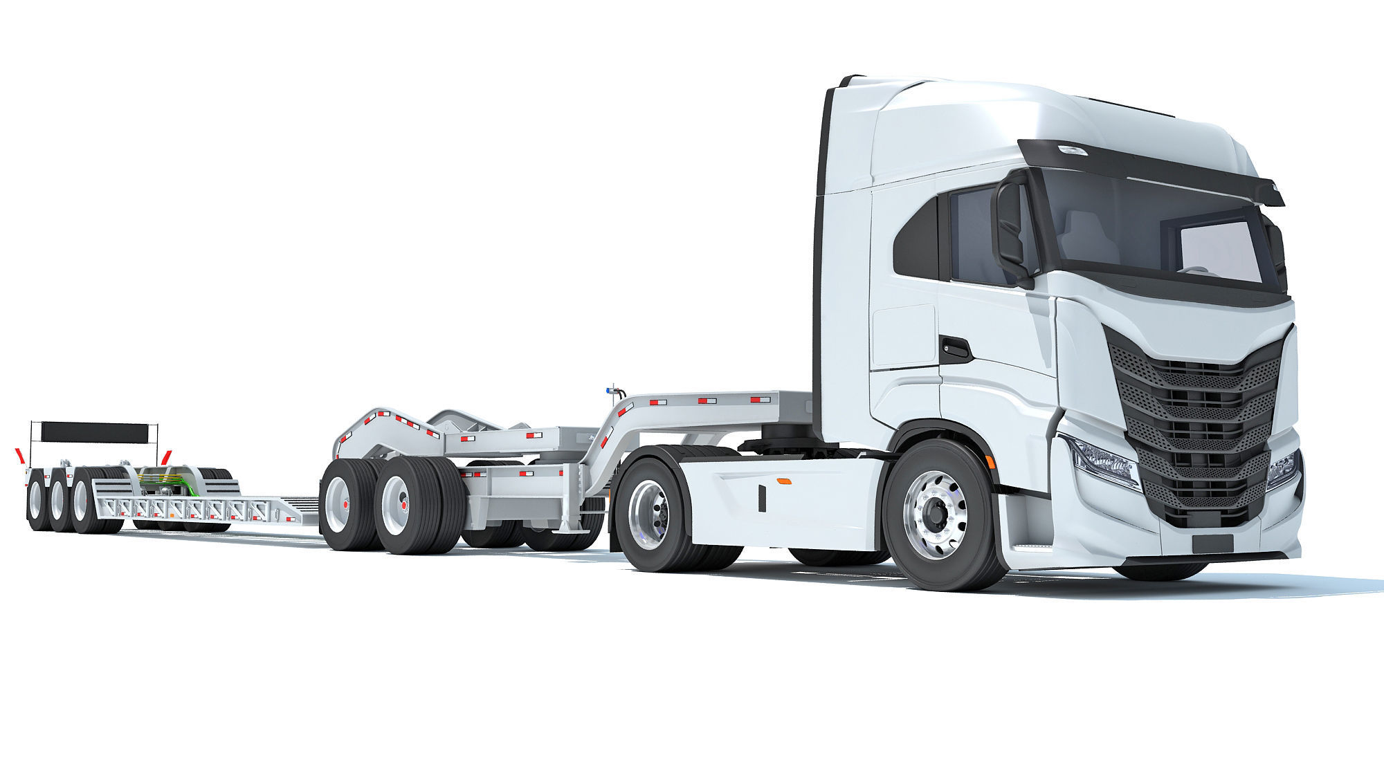 Heavy Truck with Lowboy Trailer 3D model_8