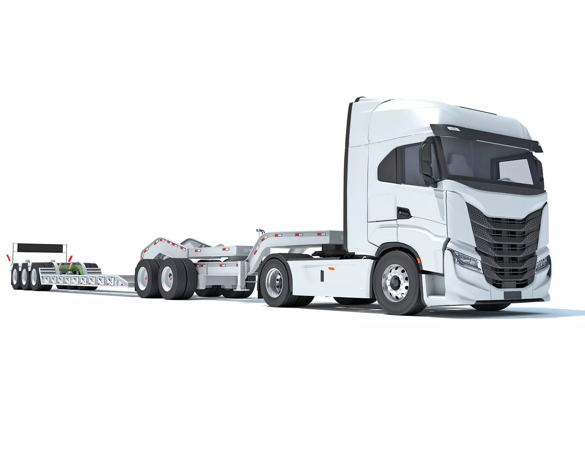Heavy Truck with Lowboy Trailer 3D model_0