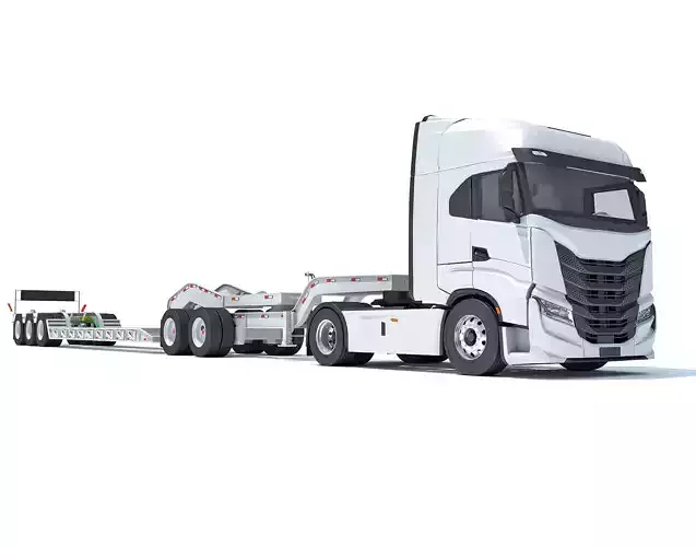 Heavy Truck with Lowboy Trailer 3D model