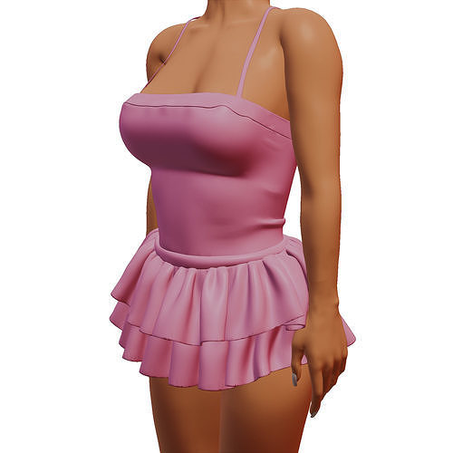 Mini Ruffled Pink Dress  3D model