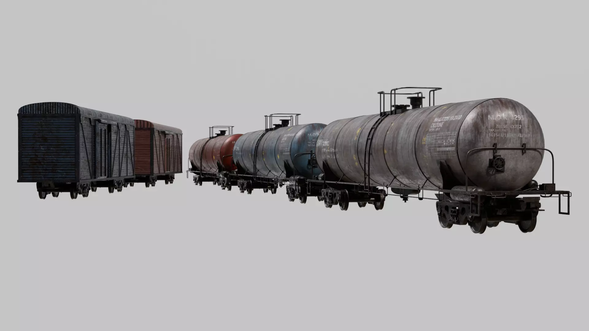 Oil Tank Train Car and Boxcar 3D model Low-poly 3D model