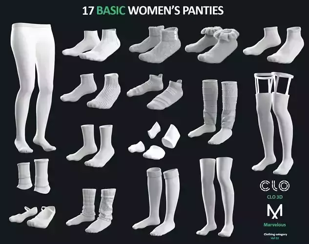 17 BASIC WOMEN SOCKS - ZPRJ - OBJ - FBX - Marvelous - Clo3D