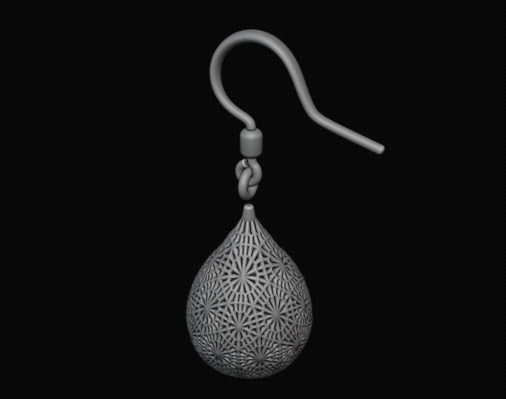 snowflake drop lattice earring 3D print model_2