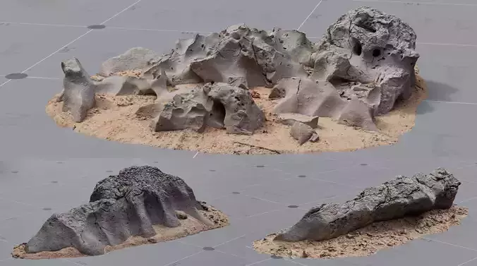 3x BEACH ROCKS scanned assets high quality 8K textures