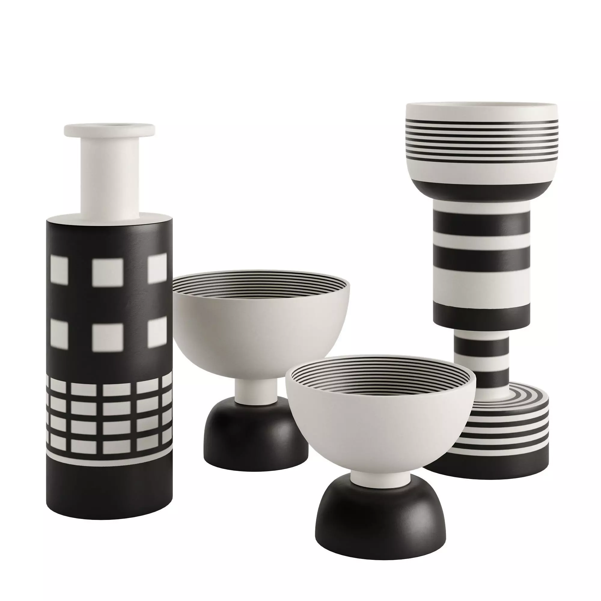 Black and white vase set by Ettore Sottsass 3D model_0