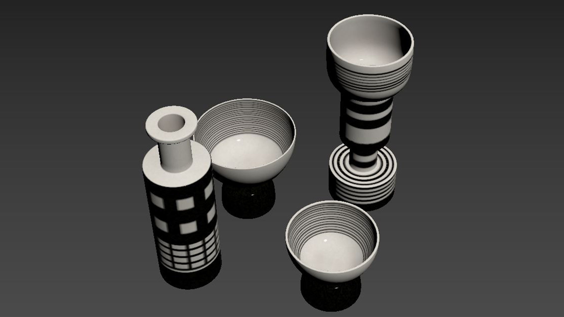 Black and white vase set by Ettore Sottsass 3D model_4