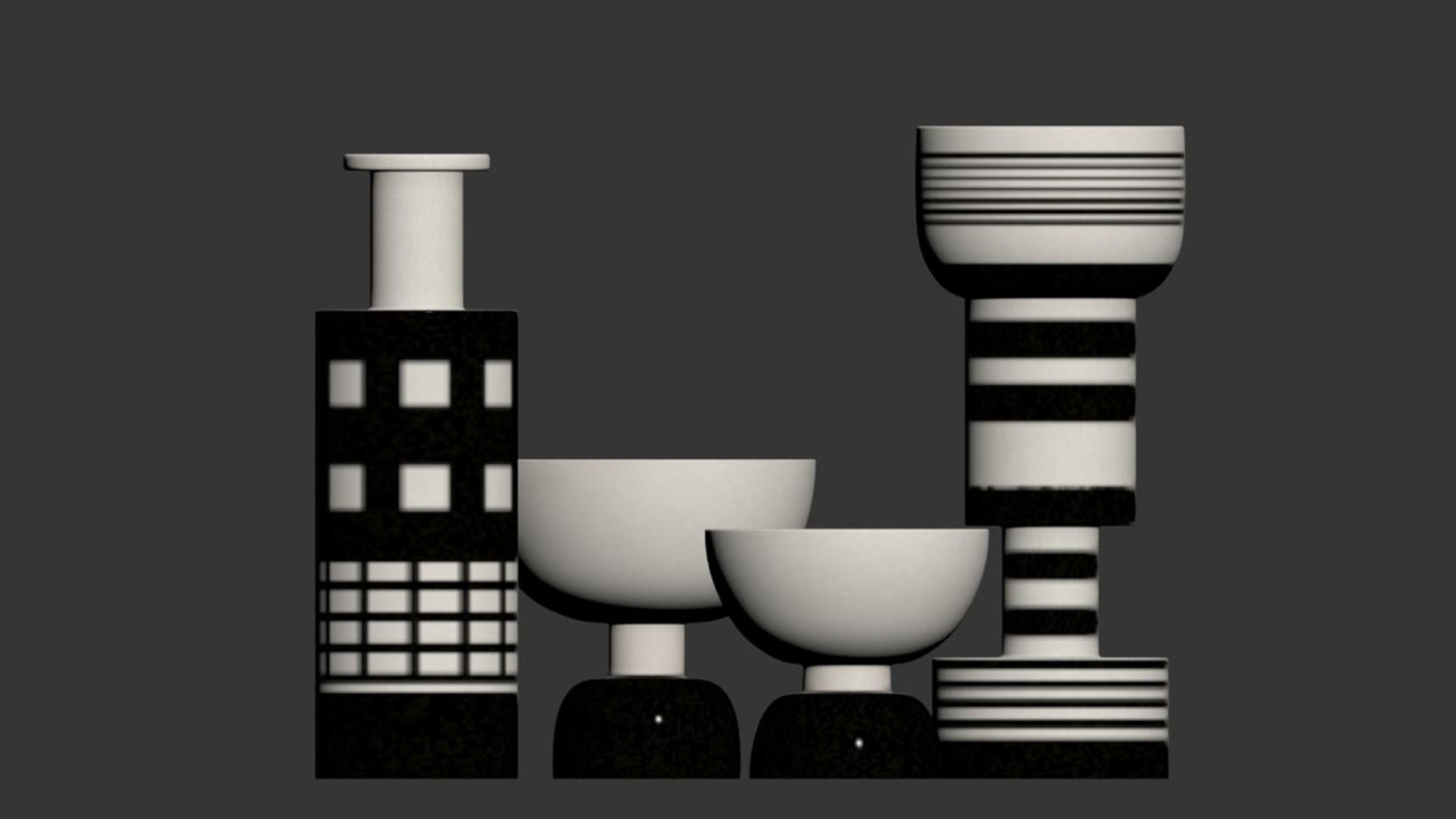 Black and white vase set by Ettore Sottsass 3D model_3