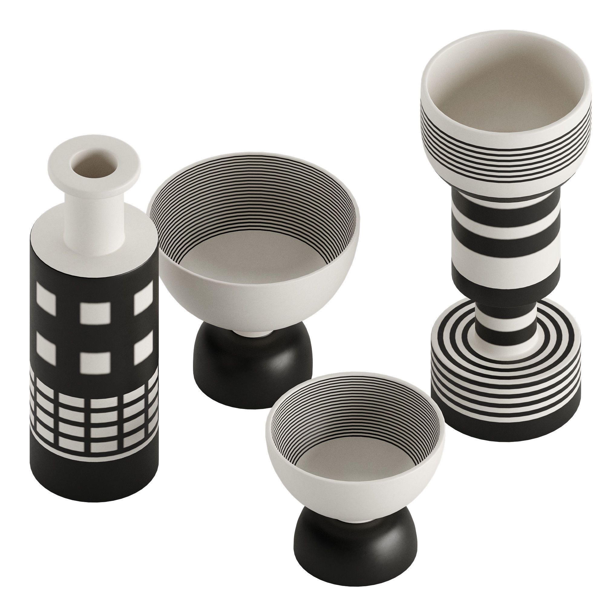 Black and white vase set by Ettore Sottsass 3D model_2