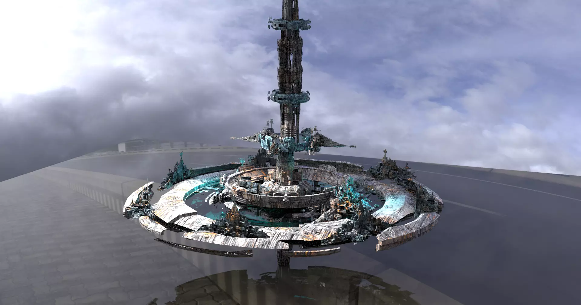 Cloud City Ringed city hub Low-poly 3D model_0